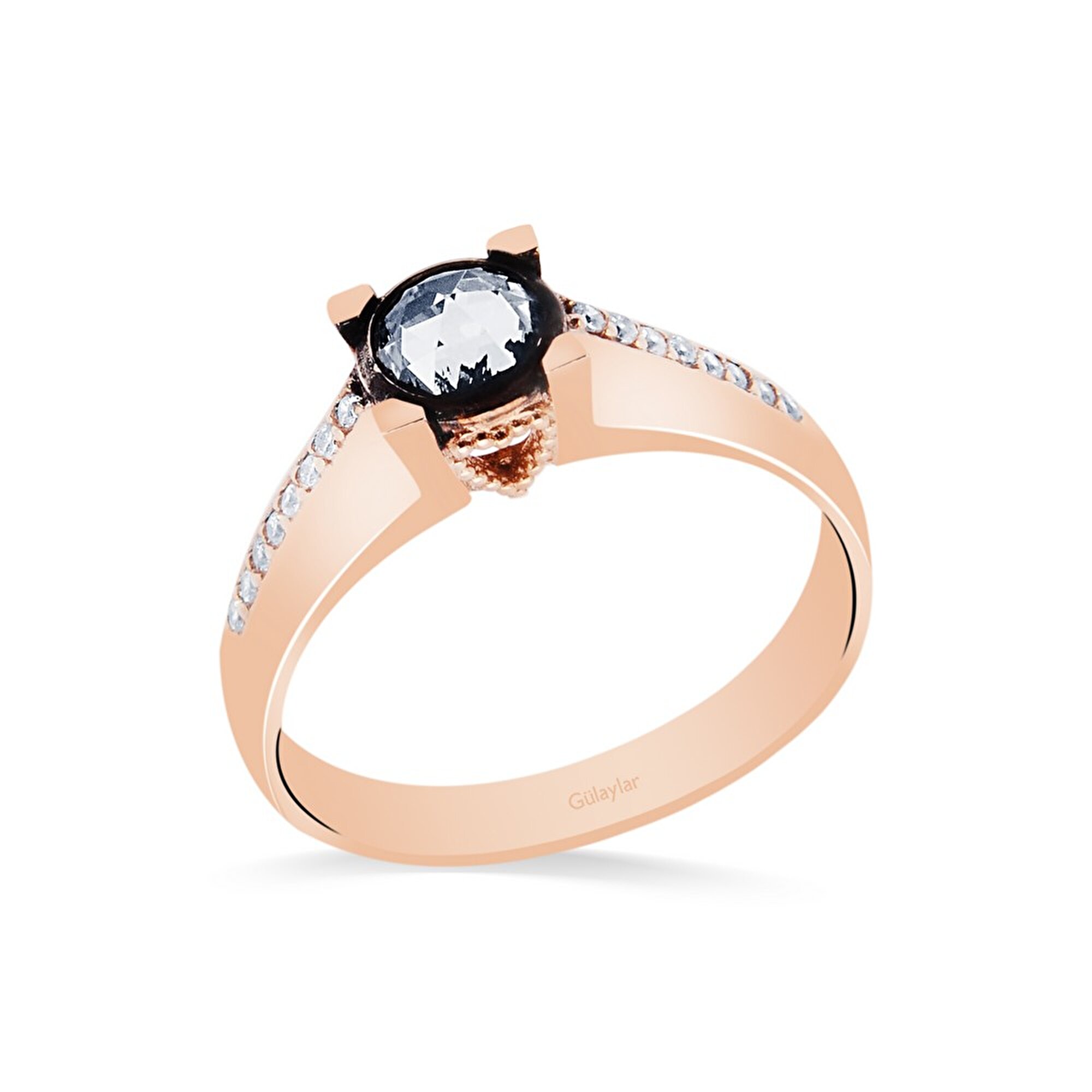 8 Ayar Rose Altın Elmas Görünümlü Yüzük