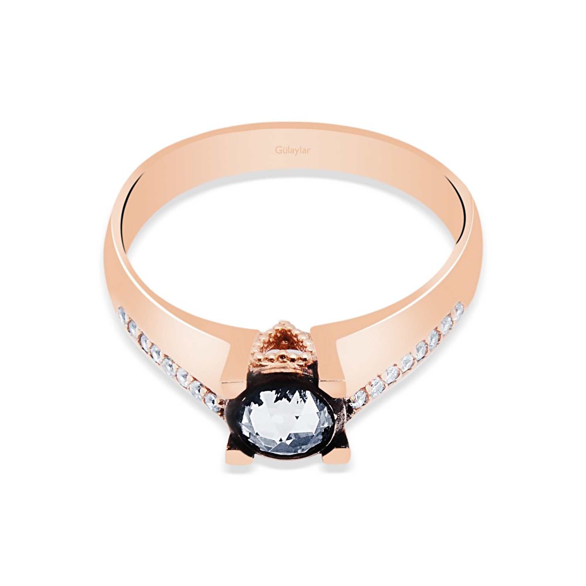 8 Ayar Rose Altın Elmas Görünümlü Yüzük