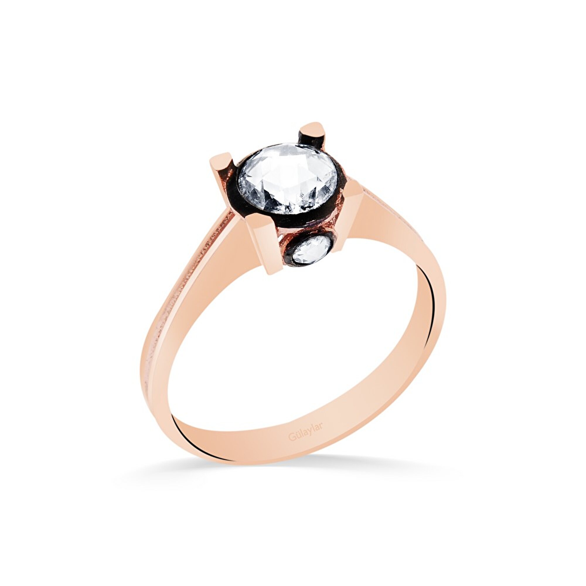 8 Ayar Rose Altın Elmas Görünümlü Yüzük