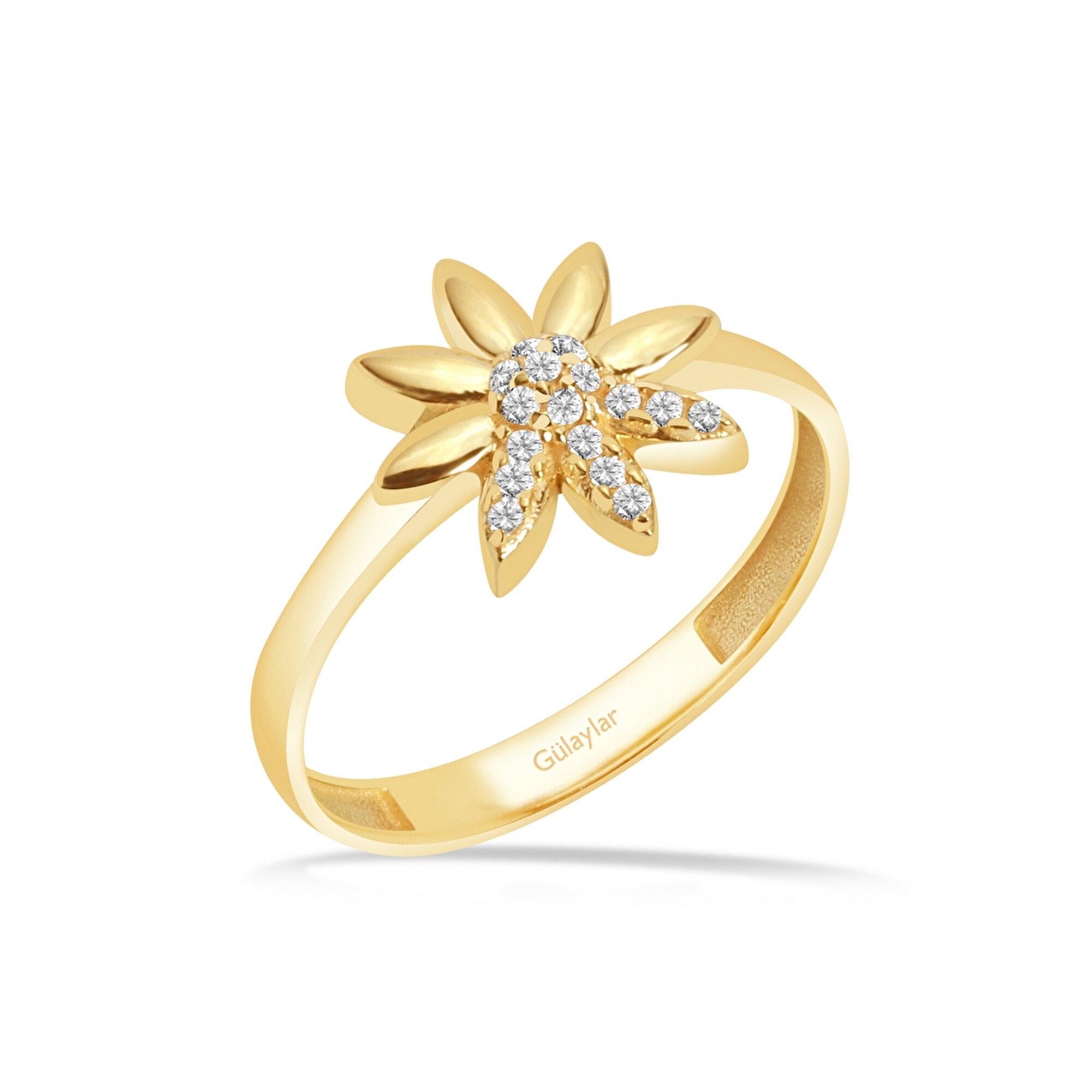 8 Ayar Sarı Altın Taşlı Yüzük