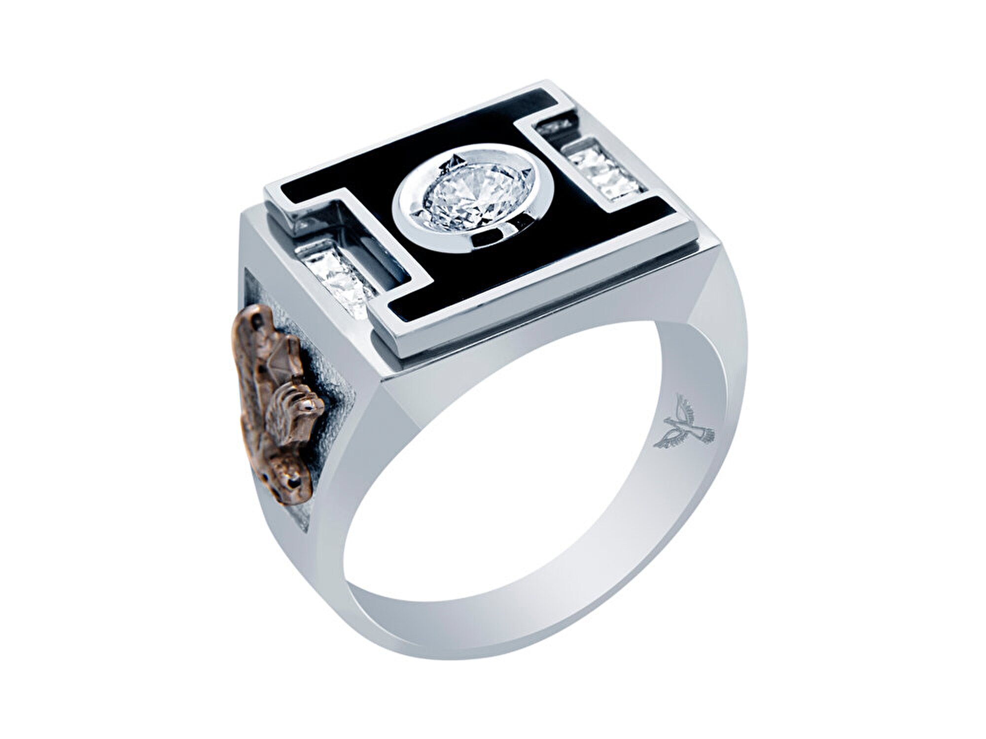 14 Ayar Beyaz-Siyah Altın Erkek Yüzük