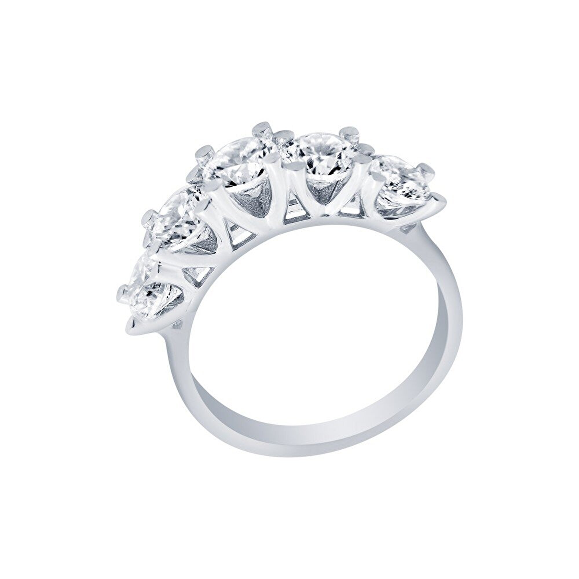 14 Ayar Beyaz Altın Beştaş Yüzük