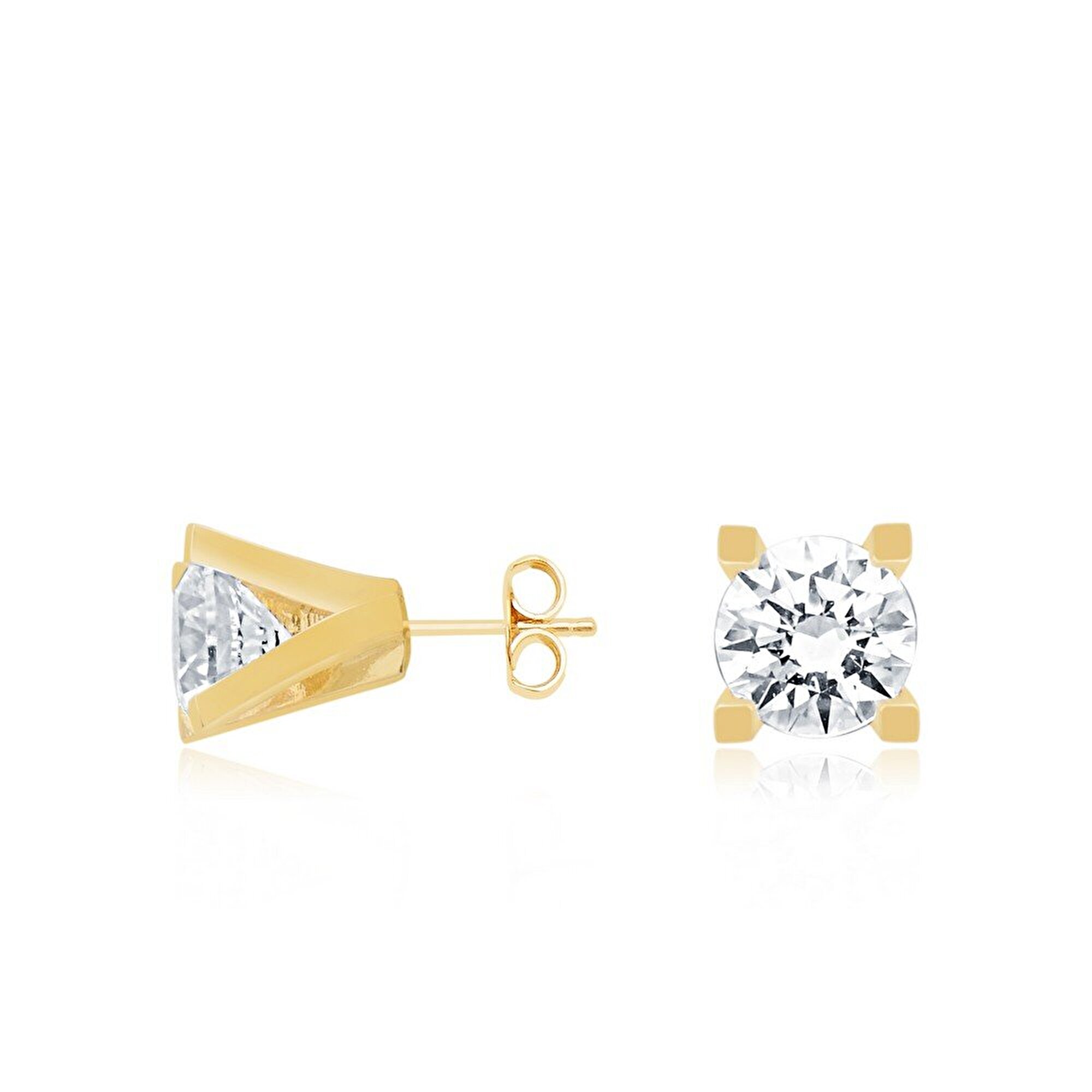 14 Ayar Sarı Altın Tektaş Küpe