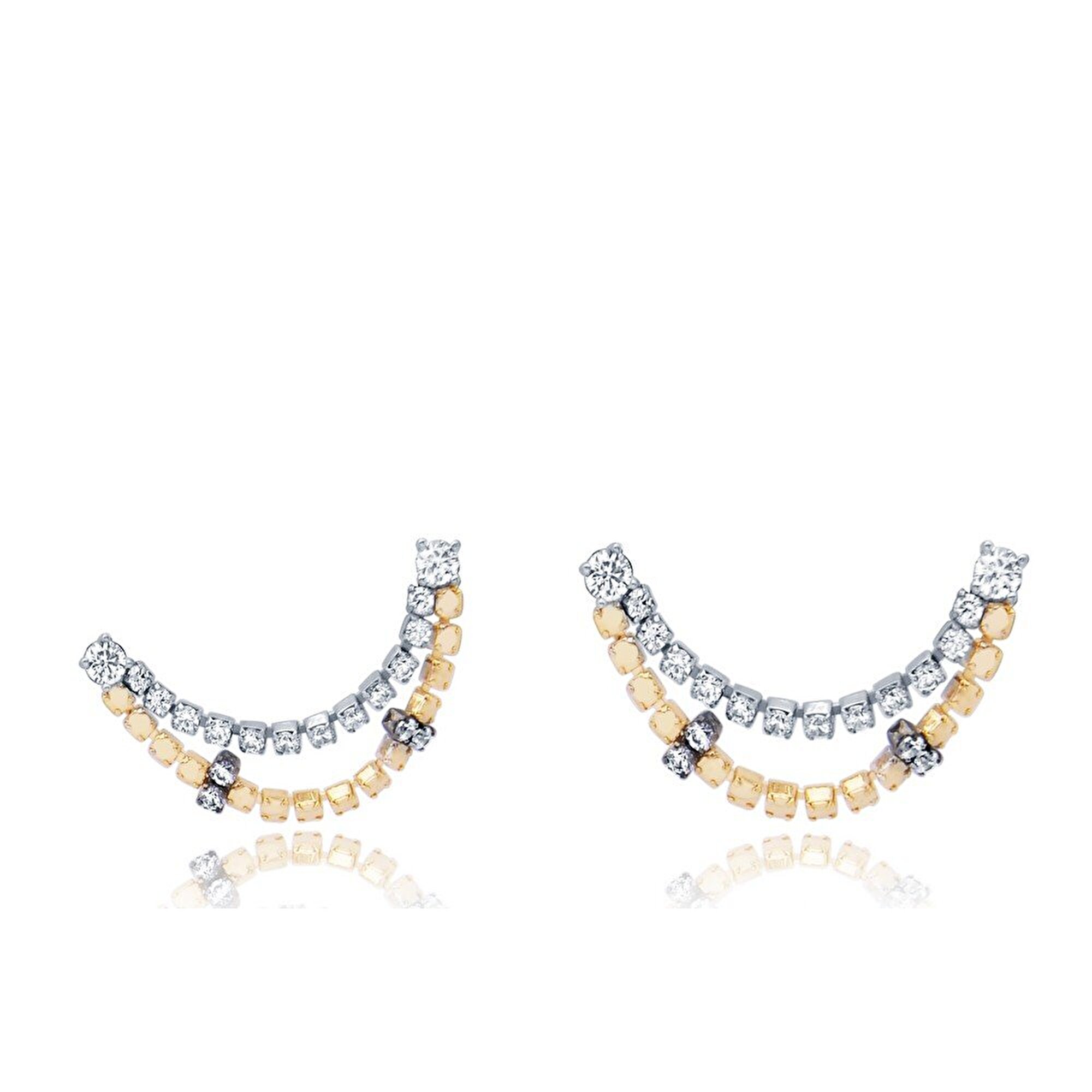 14 Ayar Sarı-Beyaz Altın Taşlı Küpe