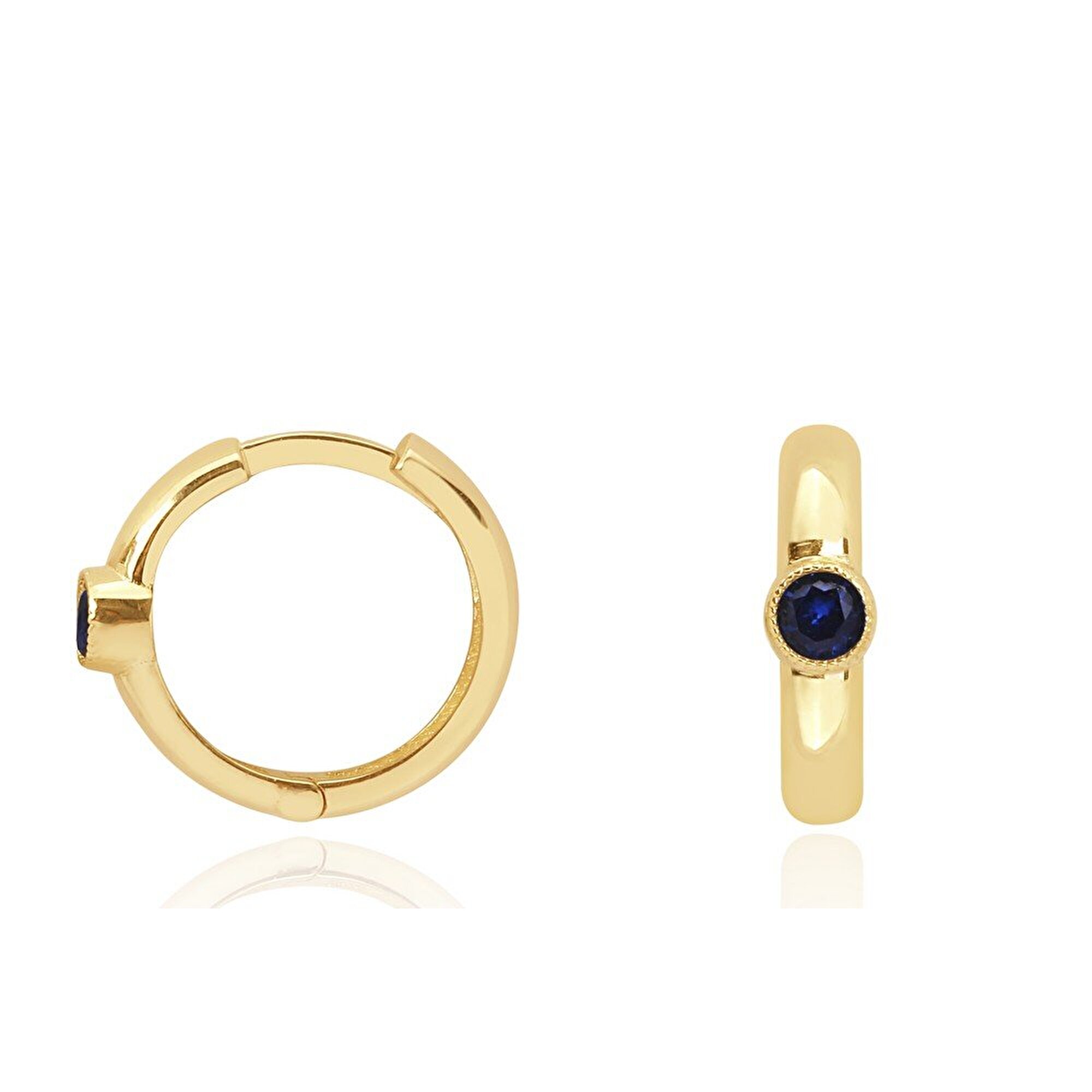 14 Ayar Sarı Altın Trend Mavi Taşlı Küpe