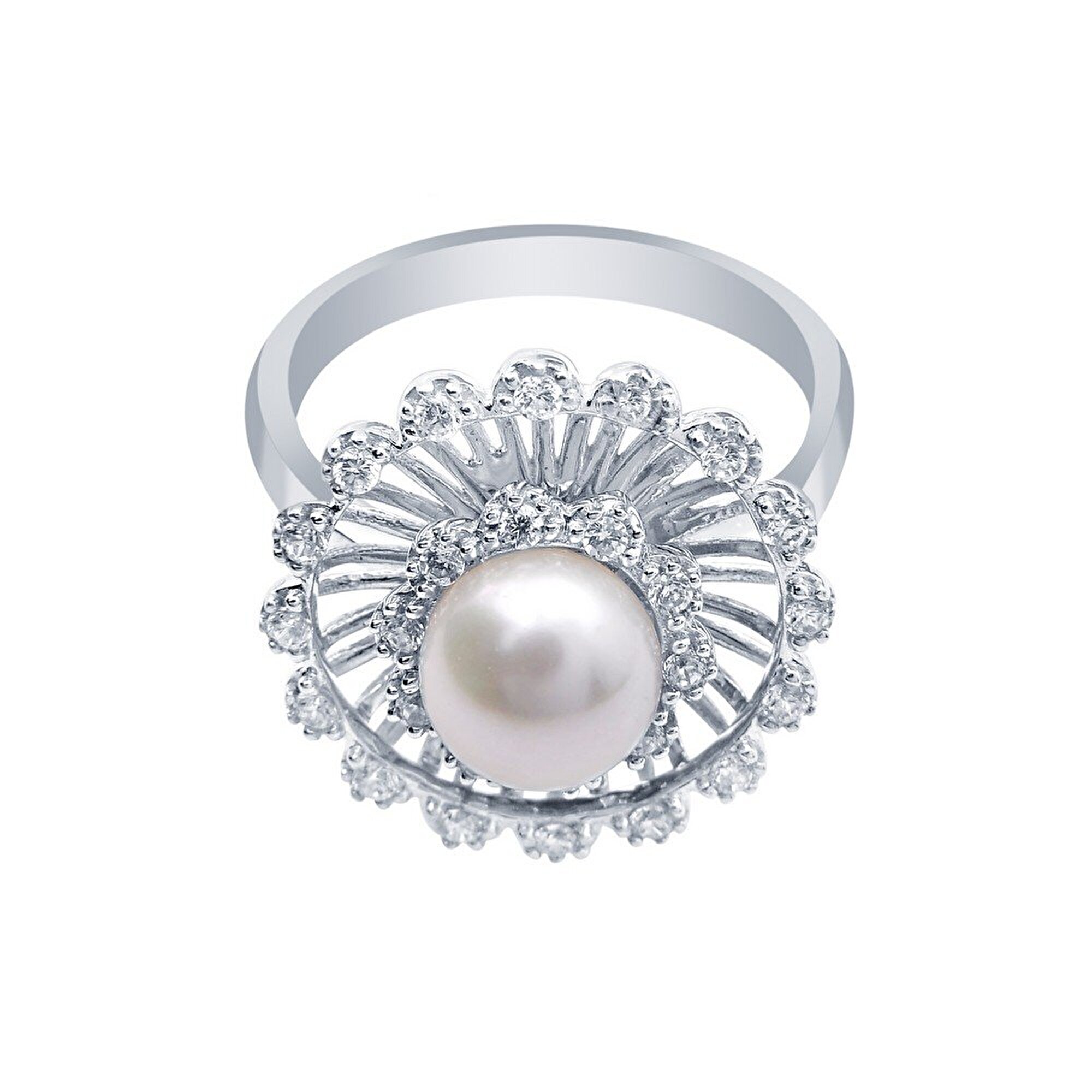 14 Ayar Beyaz Altın İnci Yüzük