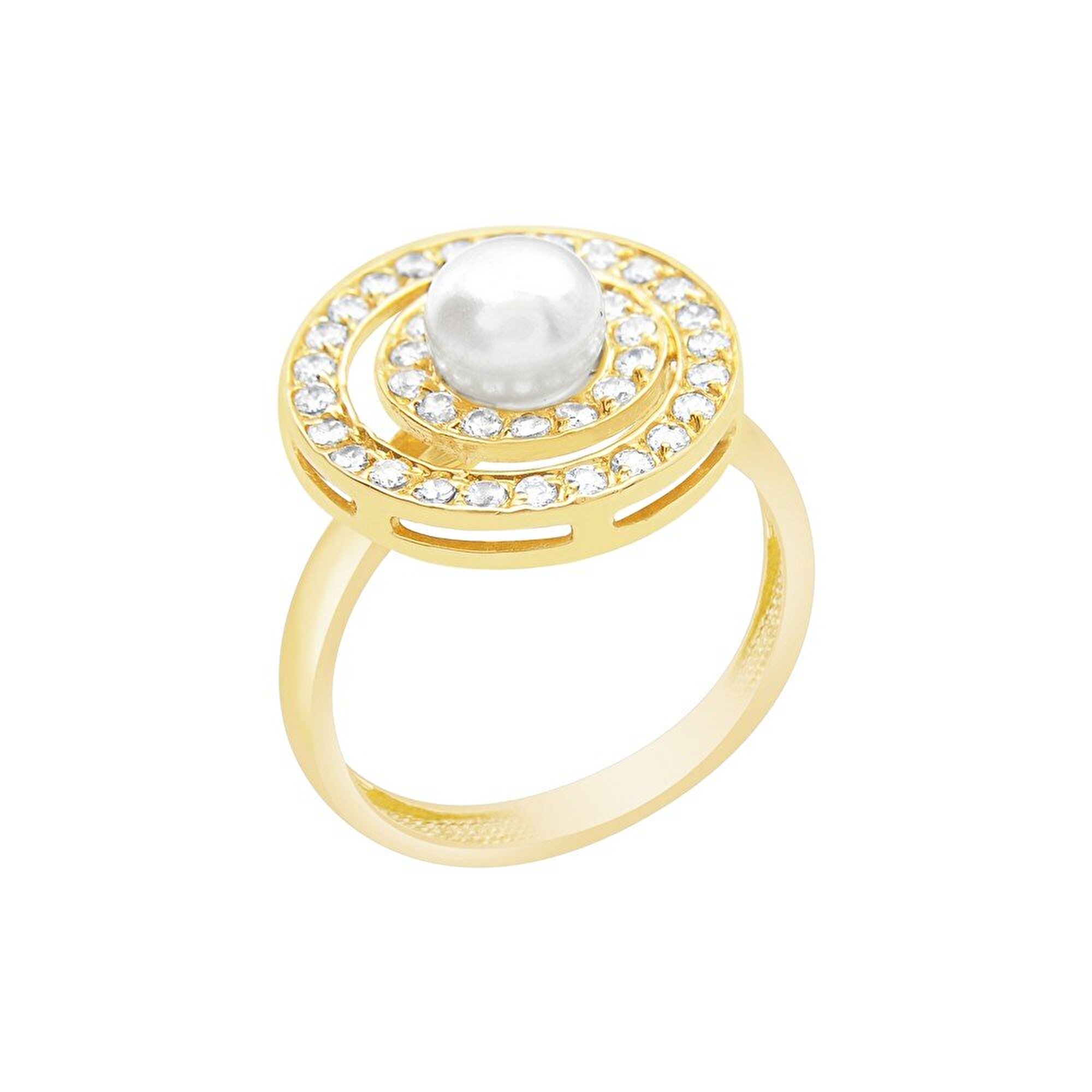14 Ayar Sarı Altın İnci Yüzük