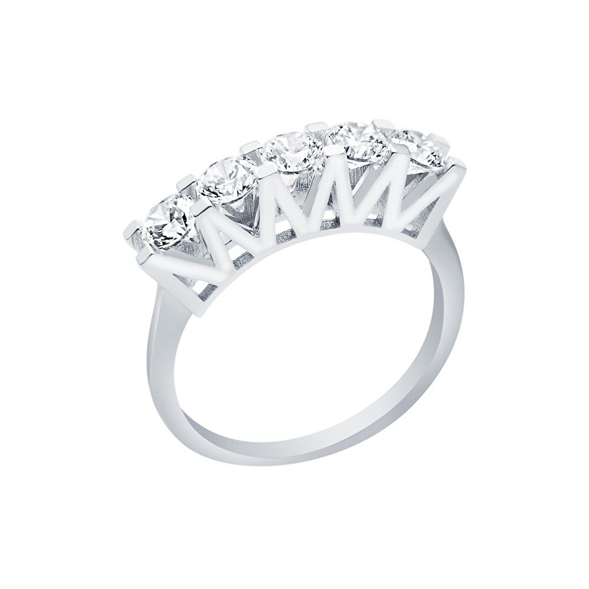 14 Ayar Beyaz Altın Beştaş Yüzük