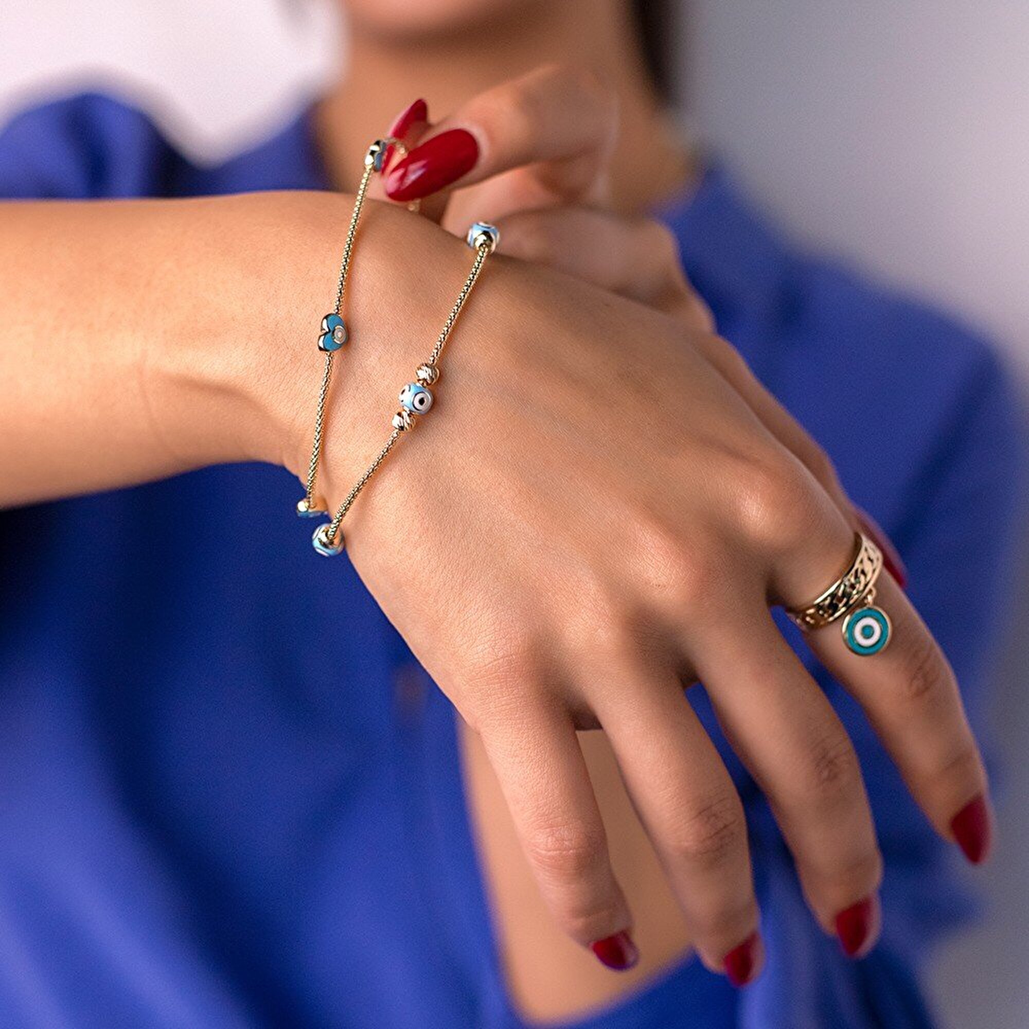 14 Ayar Sarı Altın Nazar Boncuklu Bileklik