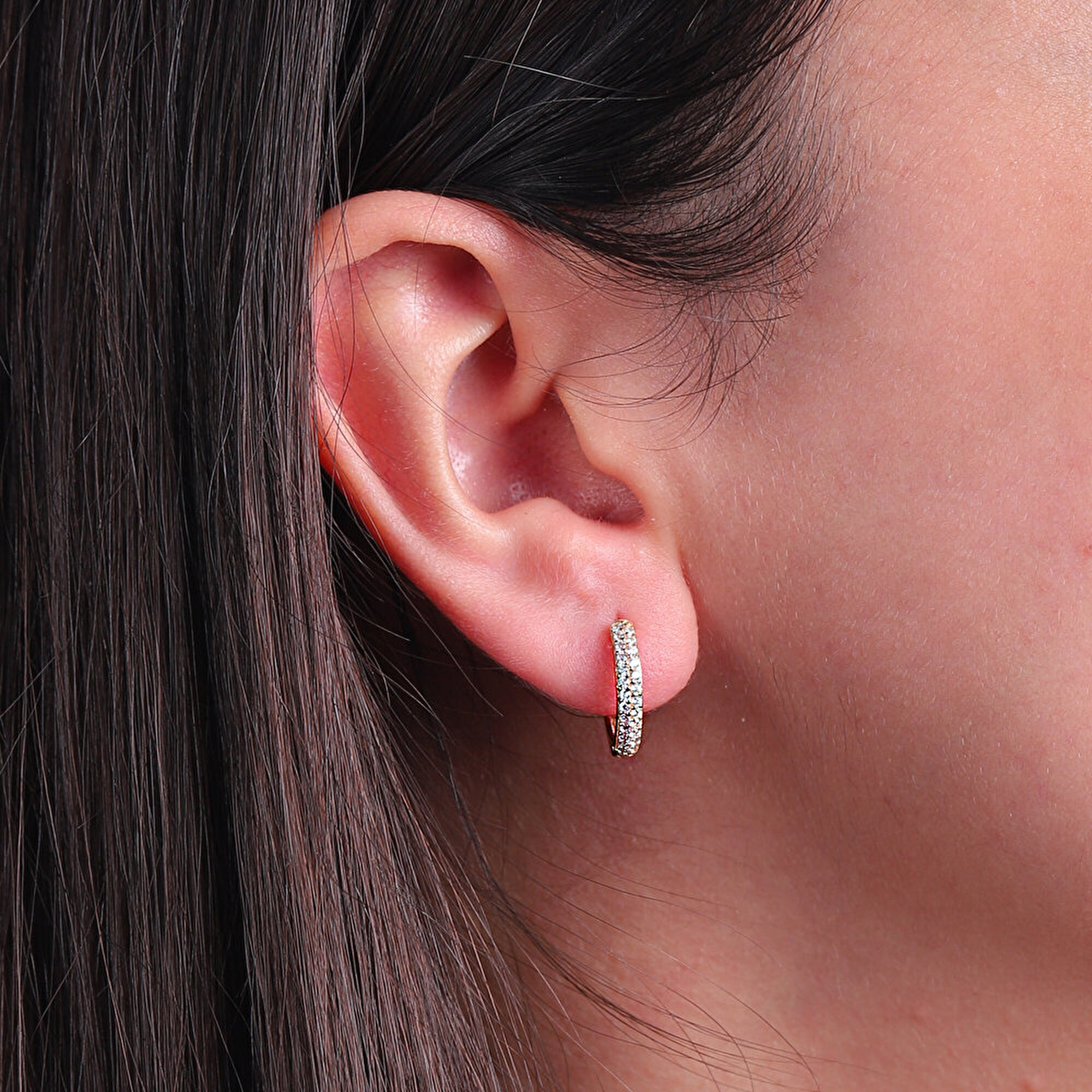 14 Ayar Sarı Altın Taşlı Halka Küpe