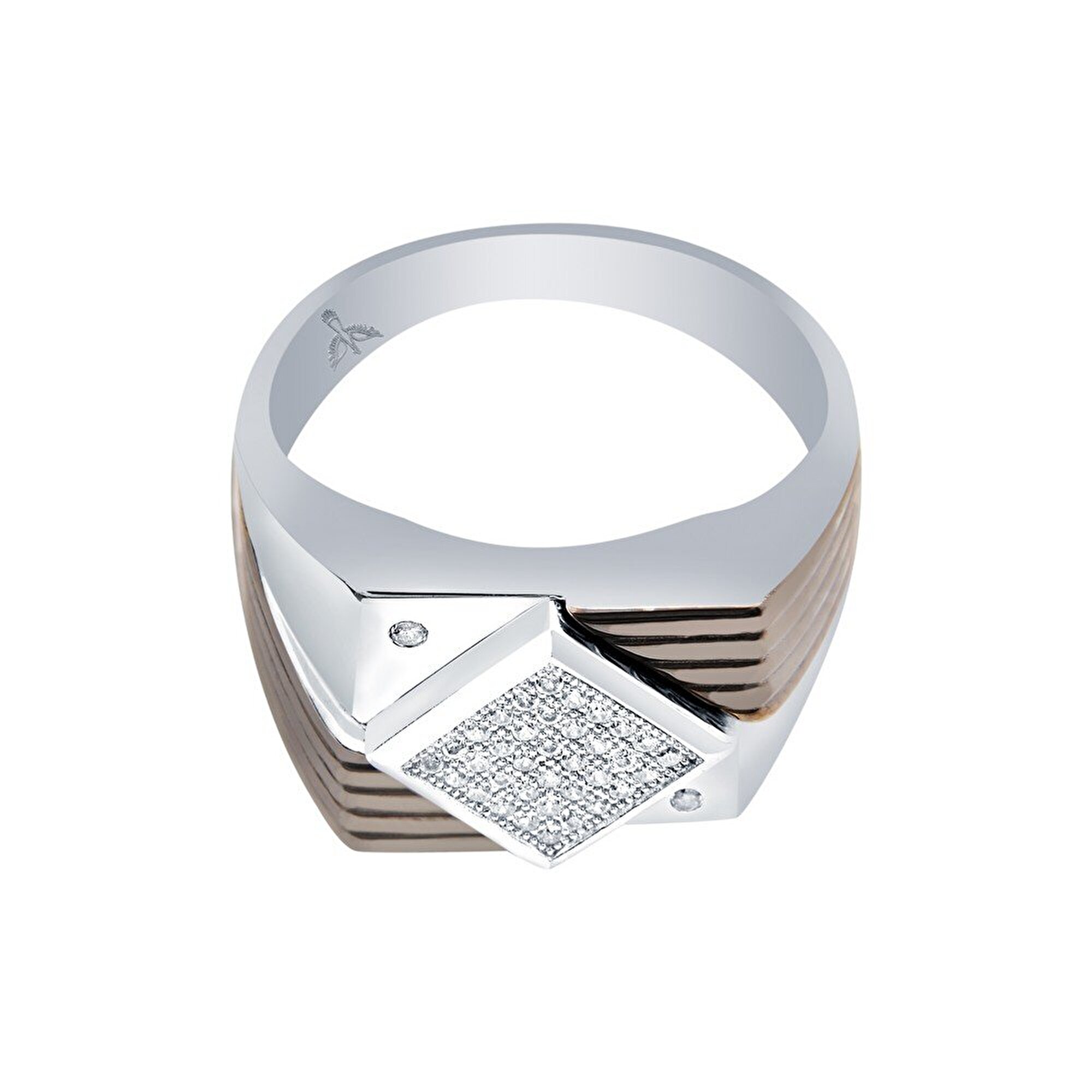 14 Ayar Beyaz-Siyah Altın Erkek Yüzük