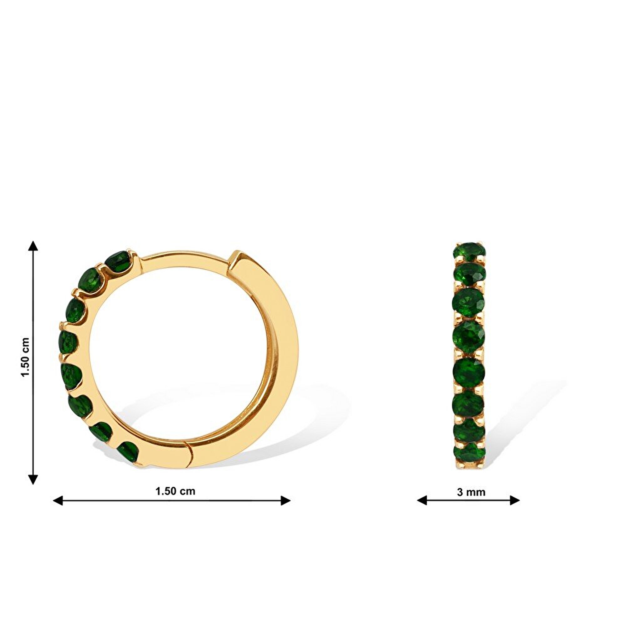 14 Ayar Sarı Altın Trend Yeşil Taşlı Küpe