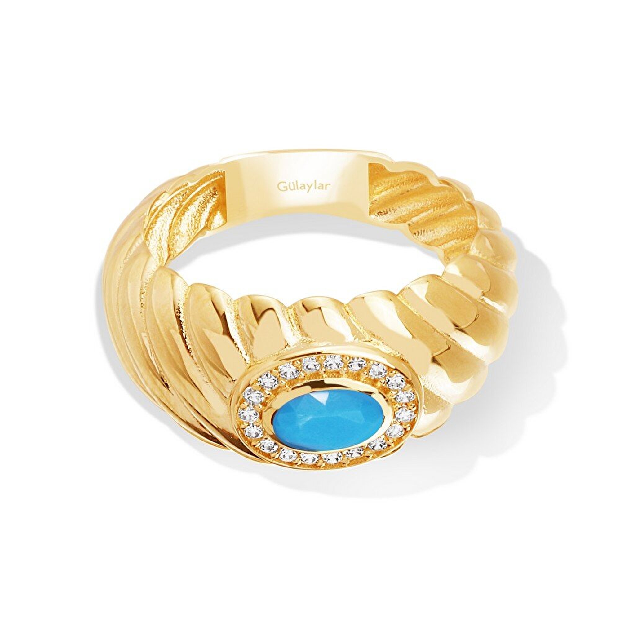 14 Ayar Sarı Altın Firuze Taşlı Burgu Yüzük