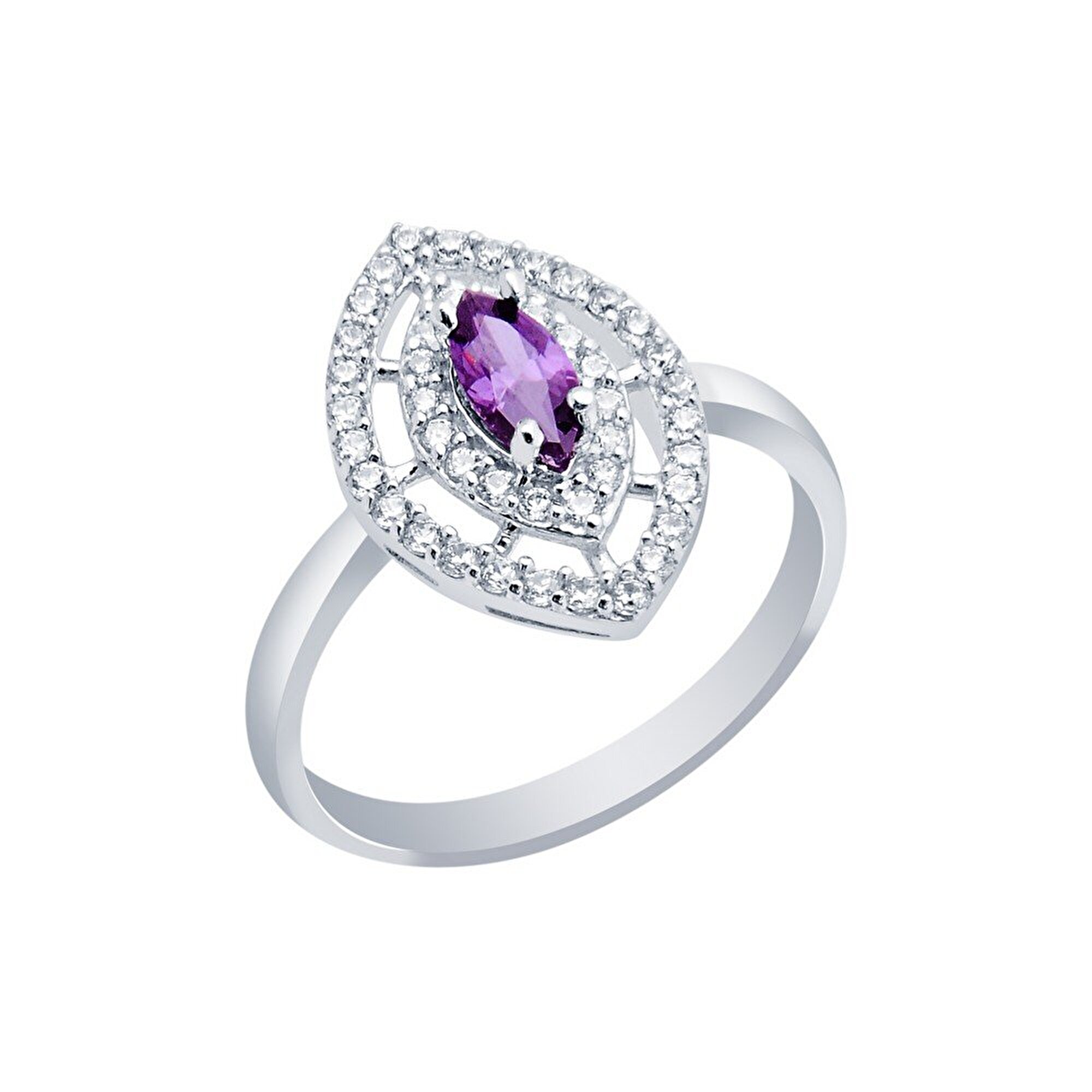 14 Ayar Beyaz Altın Mor Taşlı Yüzük