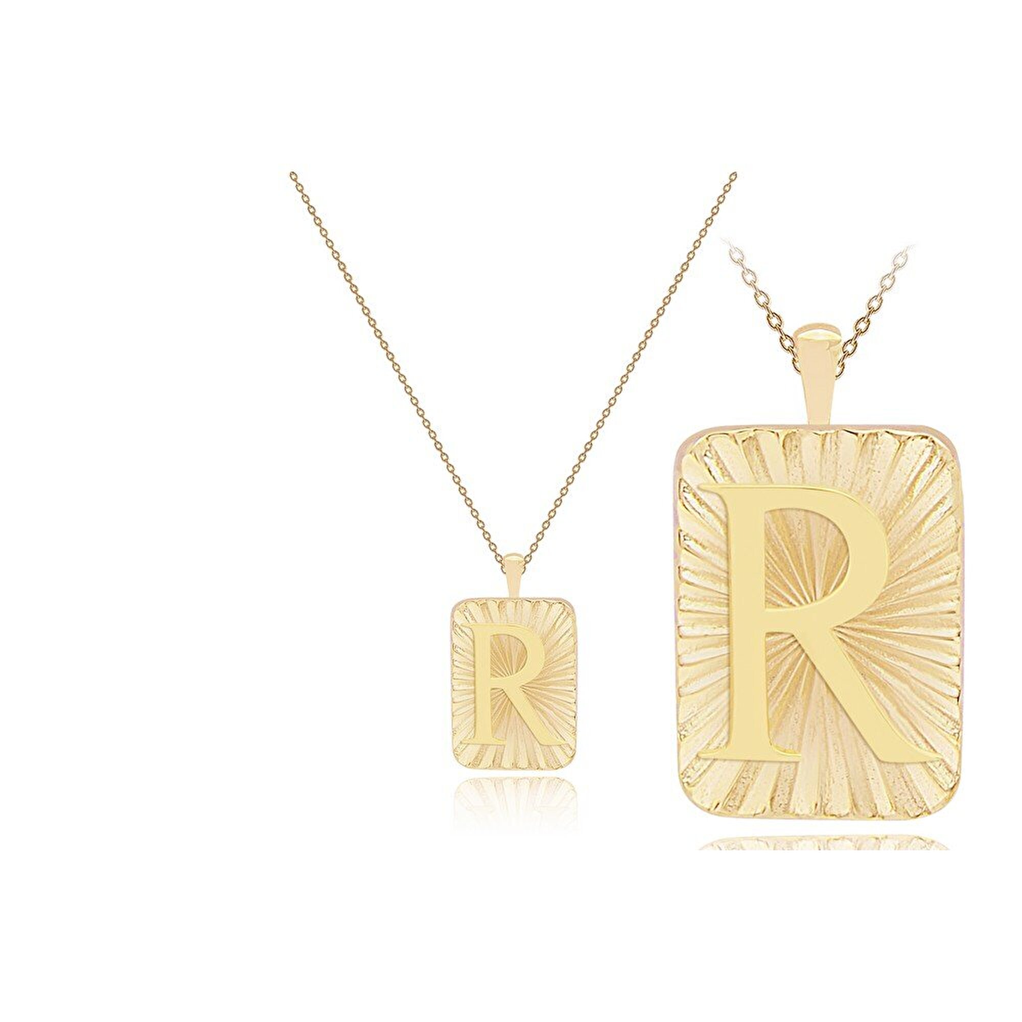 14 Ayar R Harf Plaka Kolye