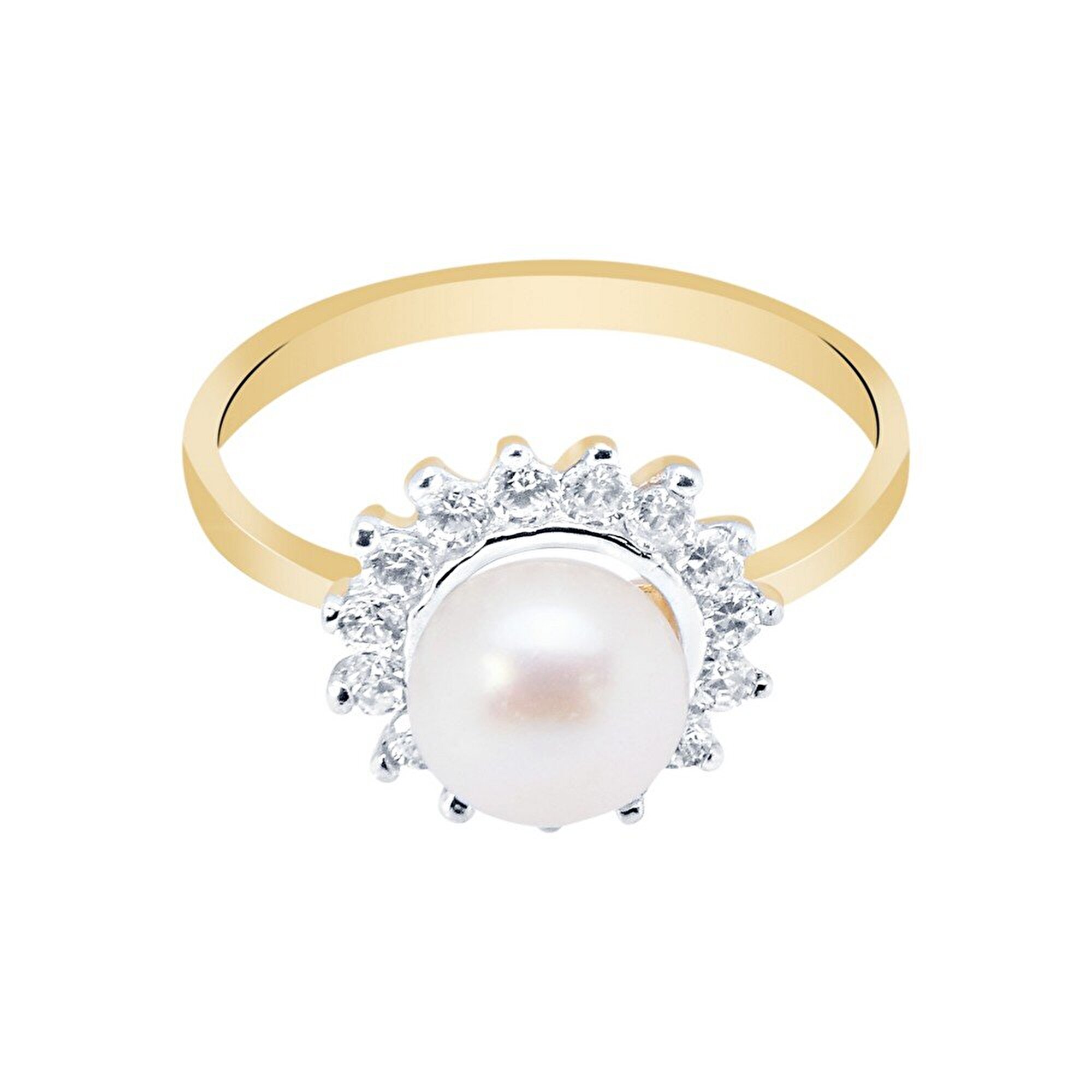 14 Ayar Sarı-Beyaz Altın İnci Yüzük