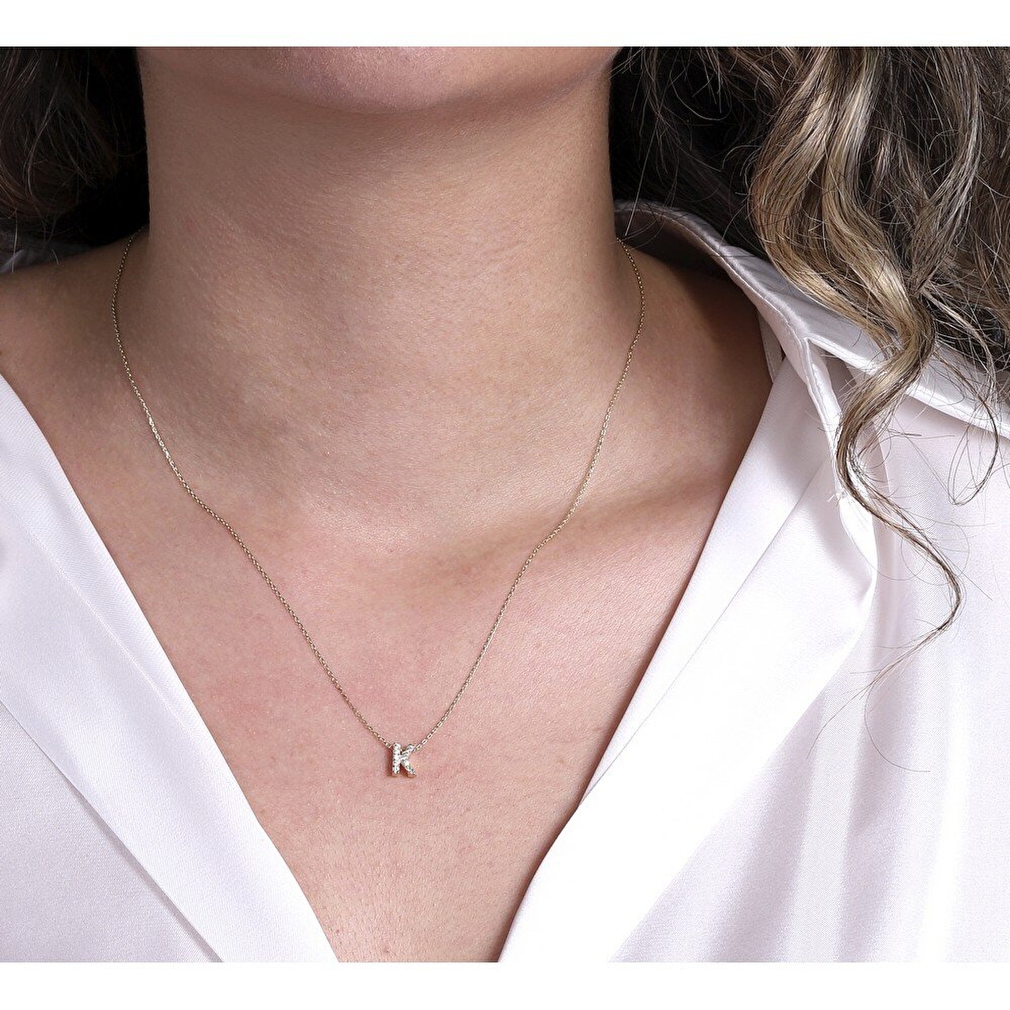 14 Ayar Sarı Altın K Harf Kolye