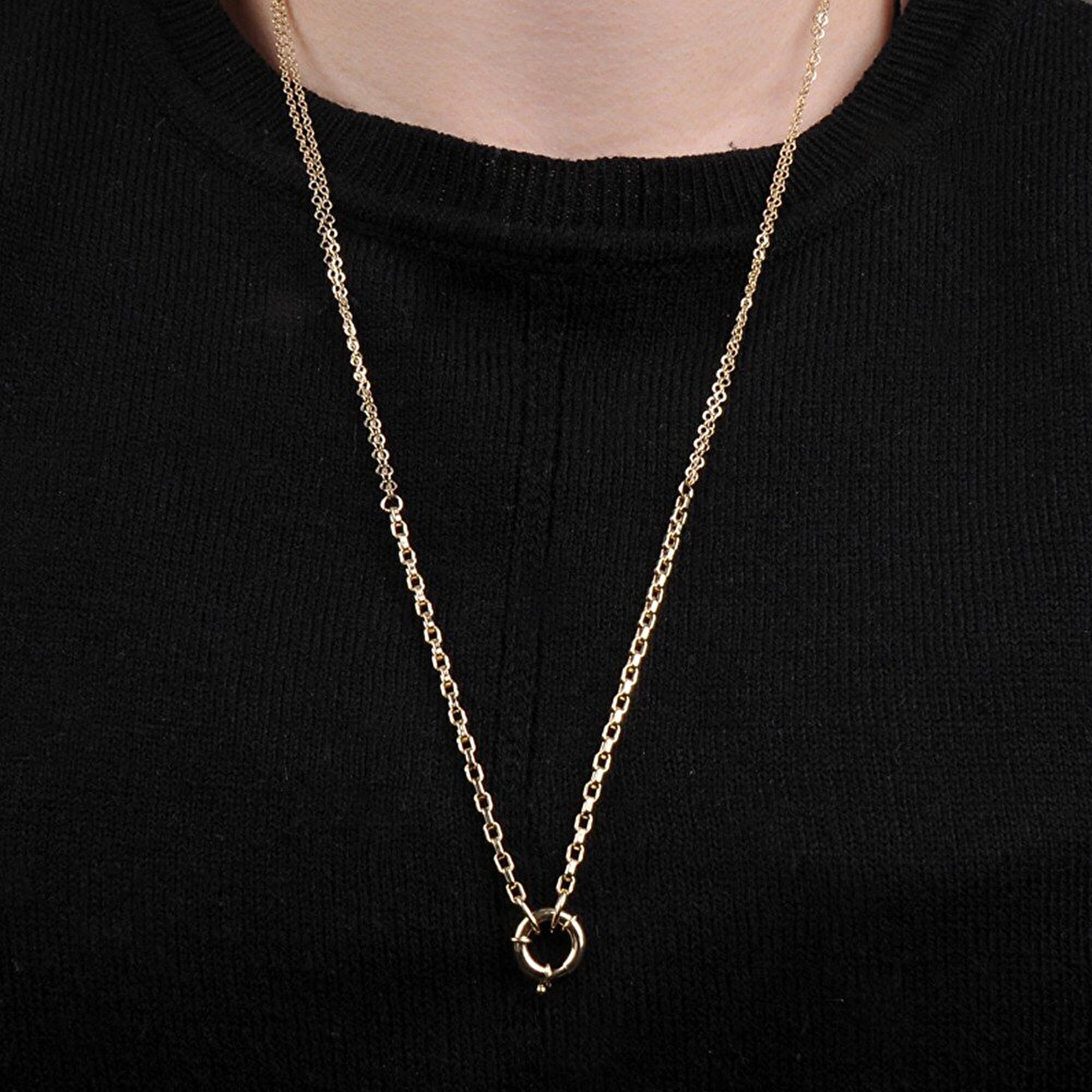 14 Ayar Sarı Altın Gemici Kilitli Zincir Kolye