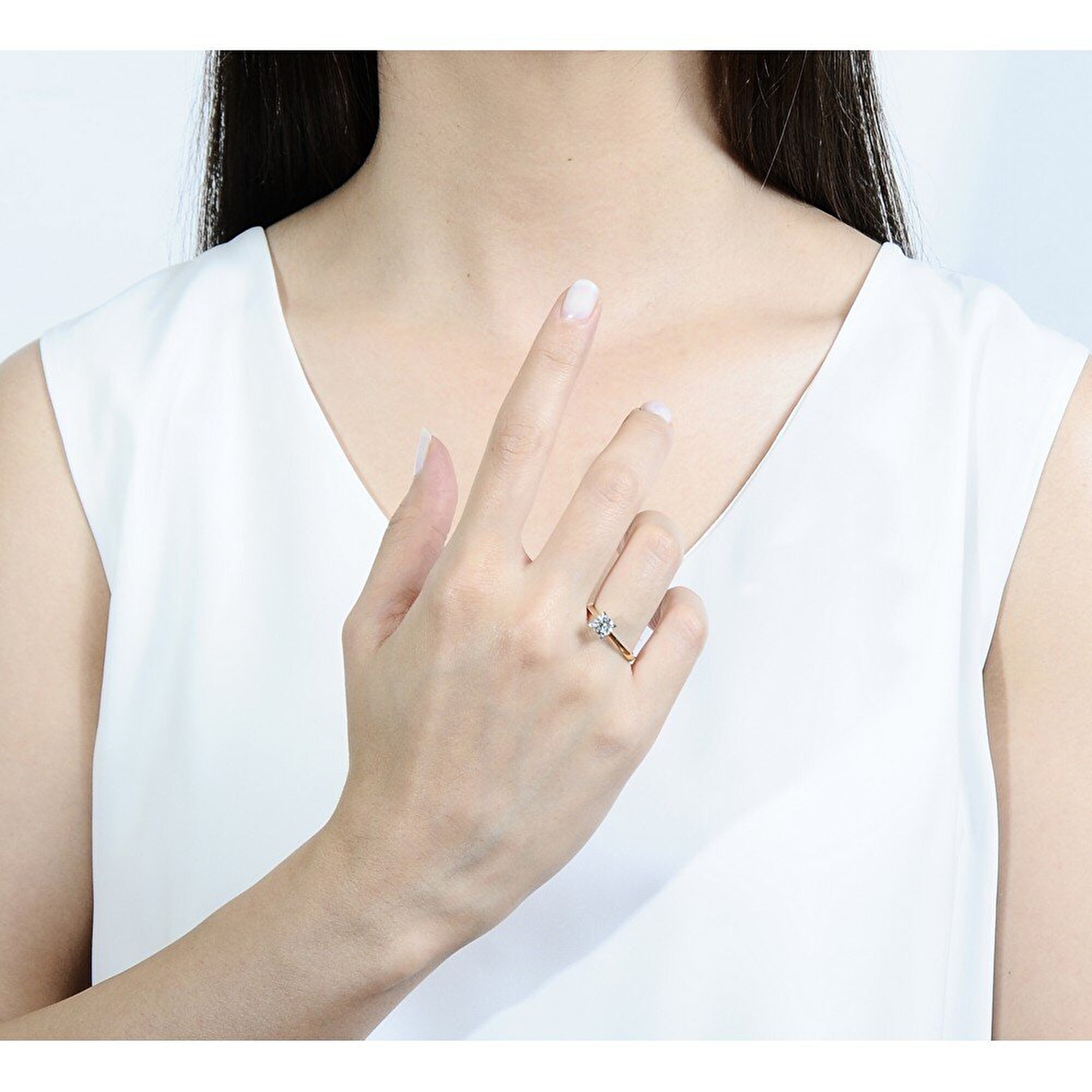 14 Ayar Sarı-Beyaz Altın Tektaş Yüzük