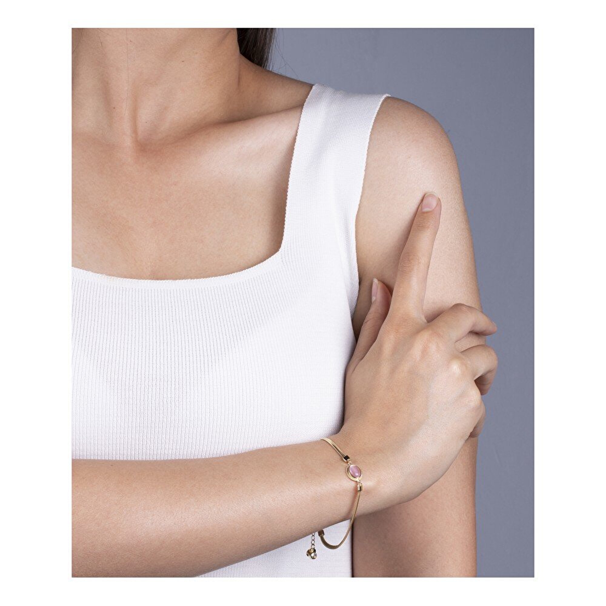 14 Ayar Sarı Altın Pembe Taşlı Bileklik