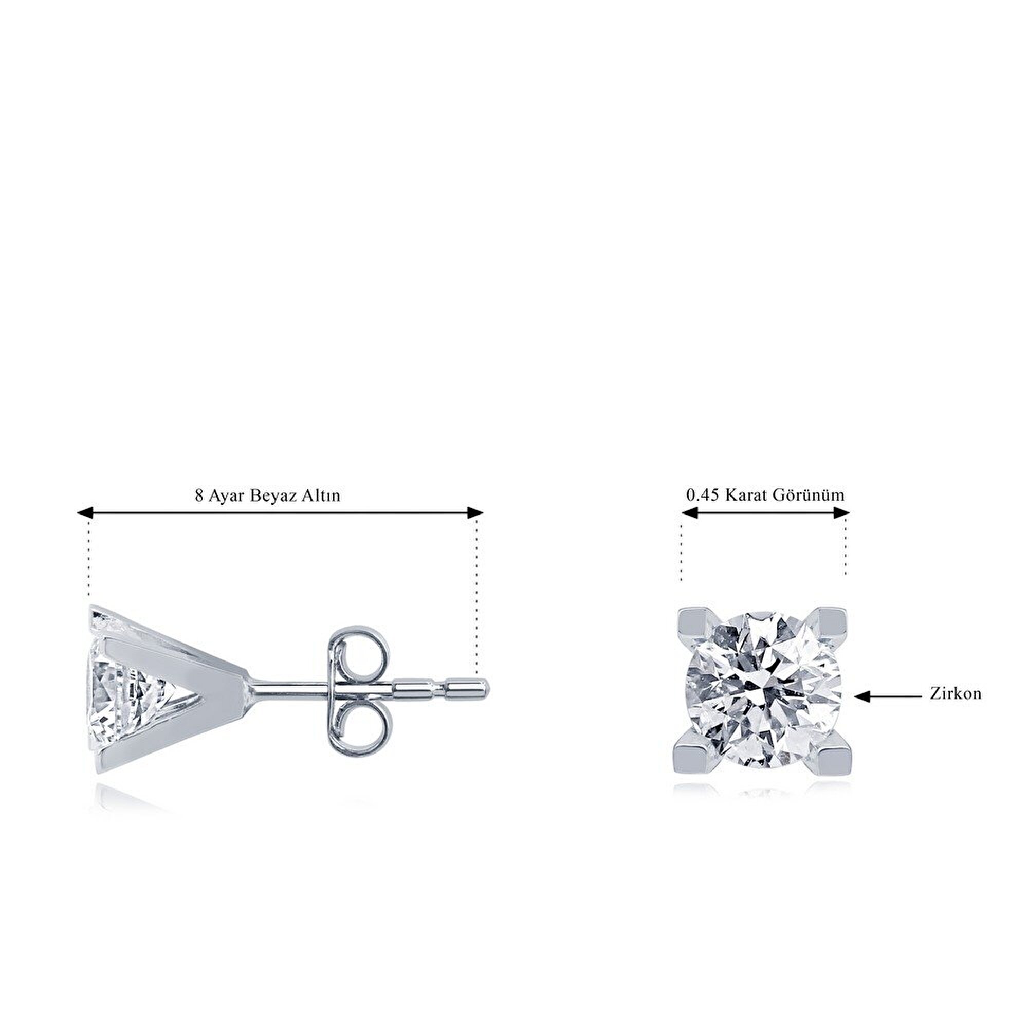 8 Ayar Beyaz Altın Tektaş Küpe