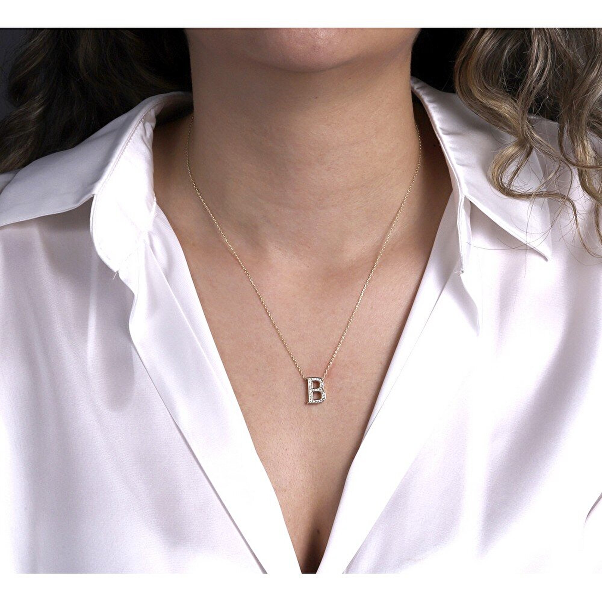 14 Ayar Sarı Altın B Harf Kolye