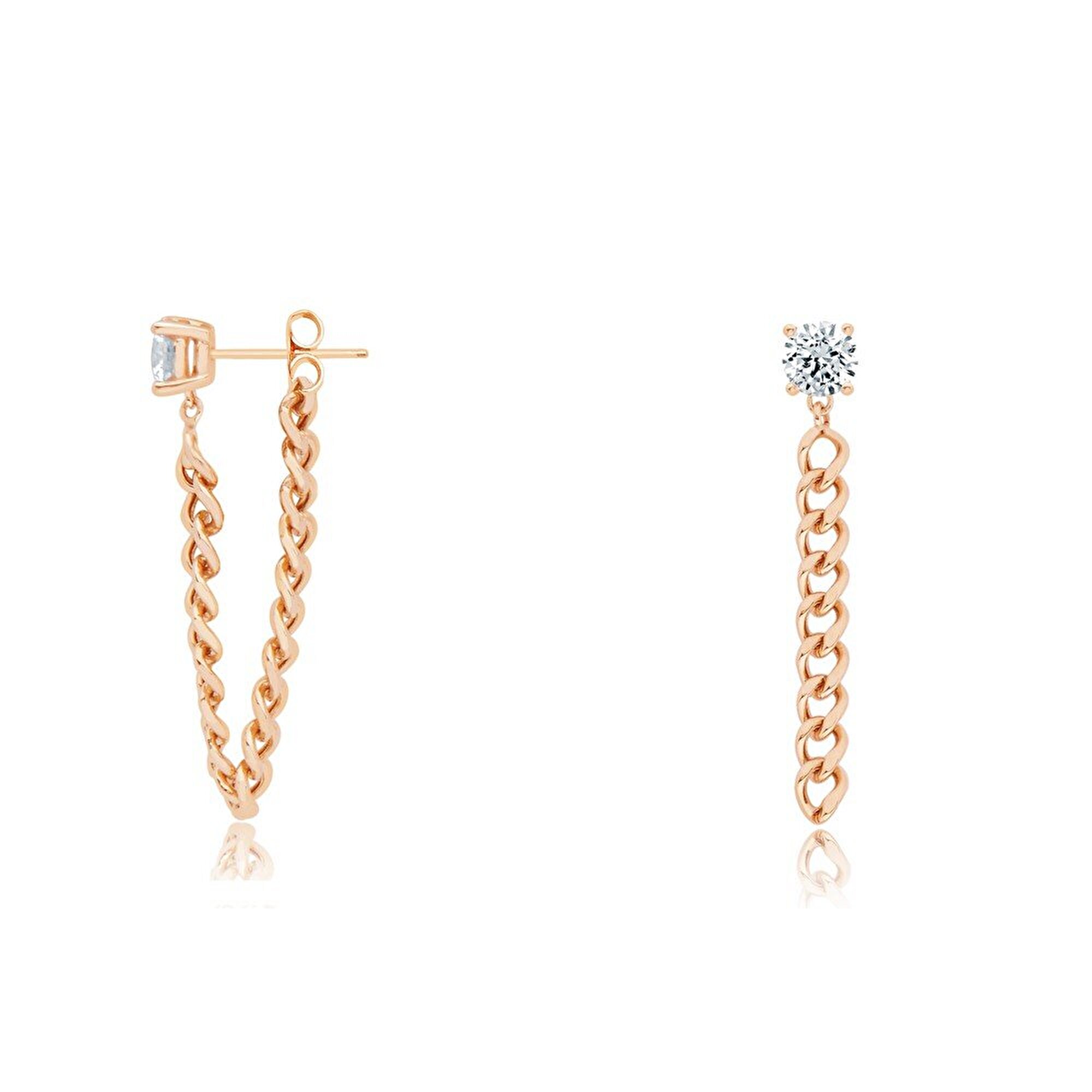 14 Ayar Rose Altın Sallantılı Zincir Küpe