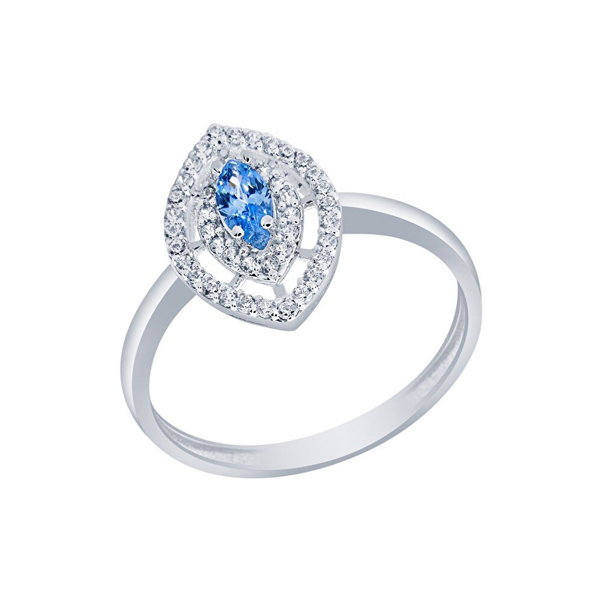 14 Ayar Beyaz Altın Mavi Taşlı Yüzük