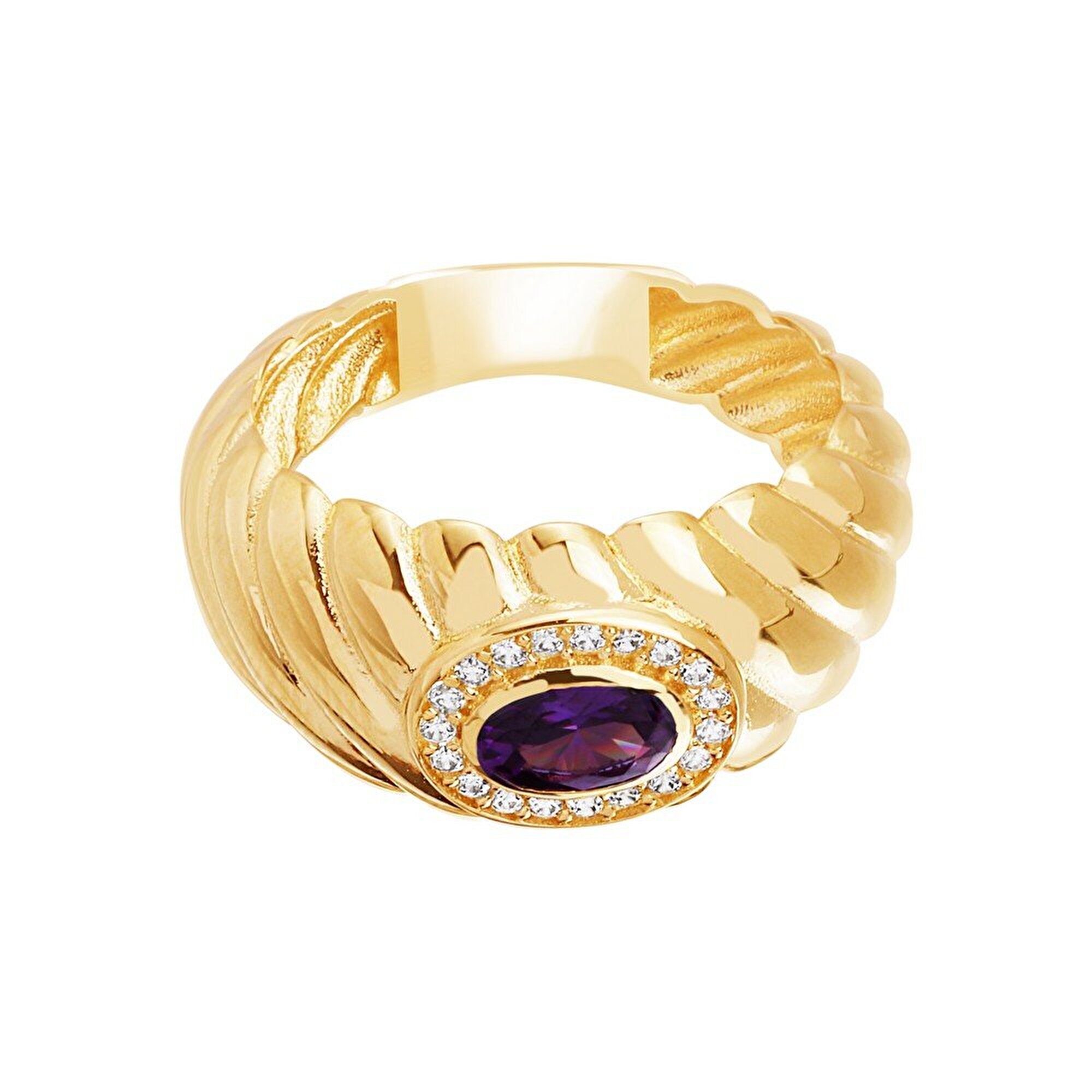14 Ayar Sarı Altın Trend Mor Taşlı Burgu Yüzük