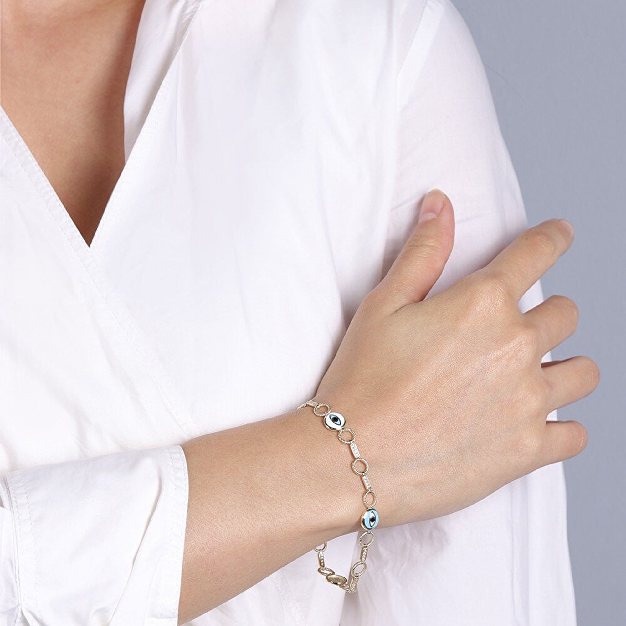 14 Ayar Sarı Altın Nazar Boncuklu Bileklik