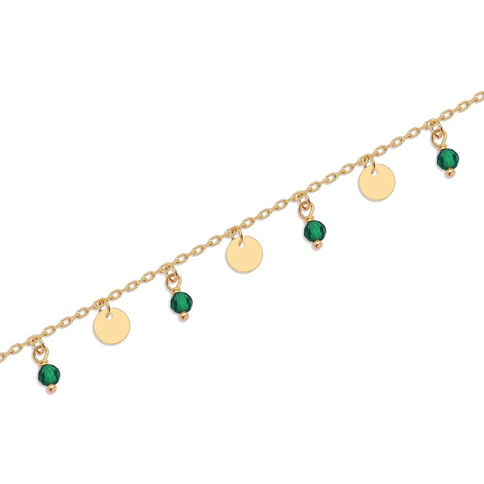 14 Ayar Sarı Altın Trend Yeşil Taşlı Bileklik