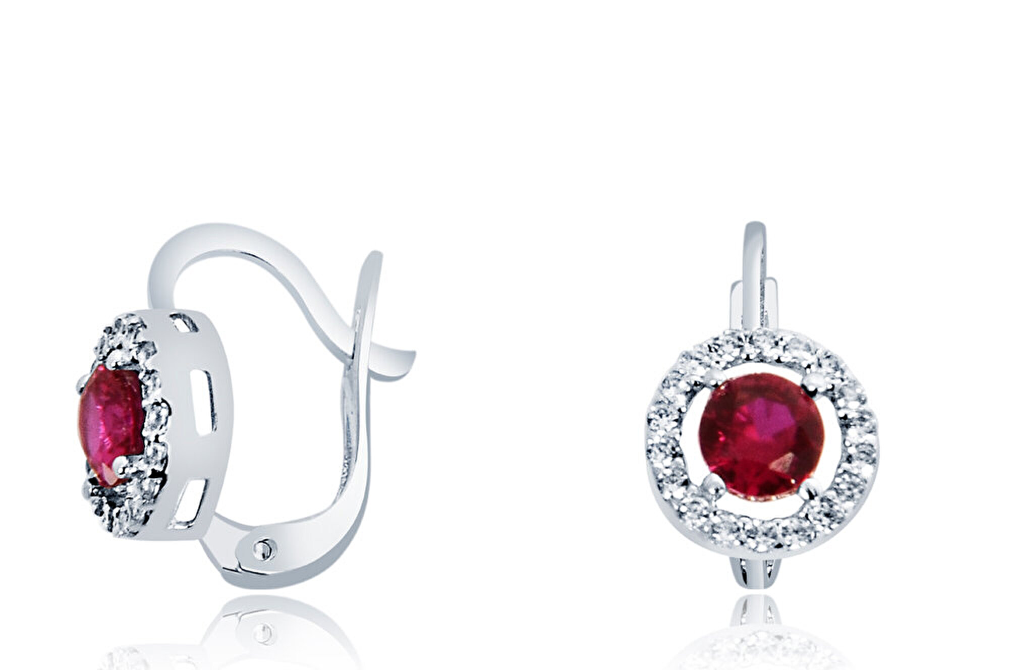 14 Ayar Beyaz Altın Kırmızı Taşlı J Küpe