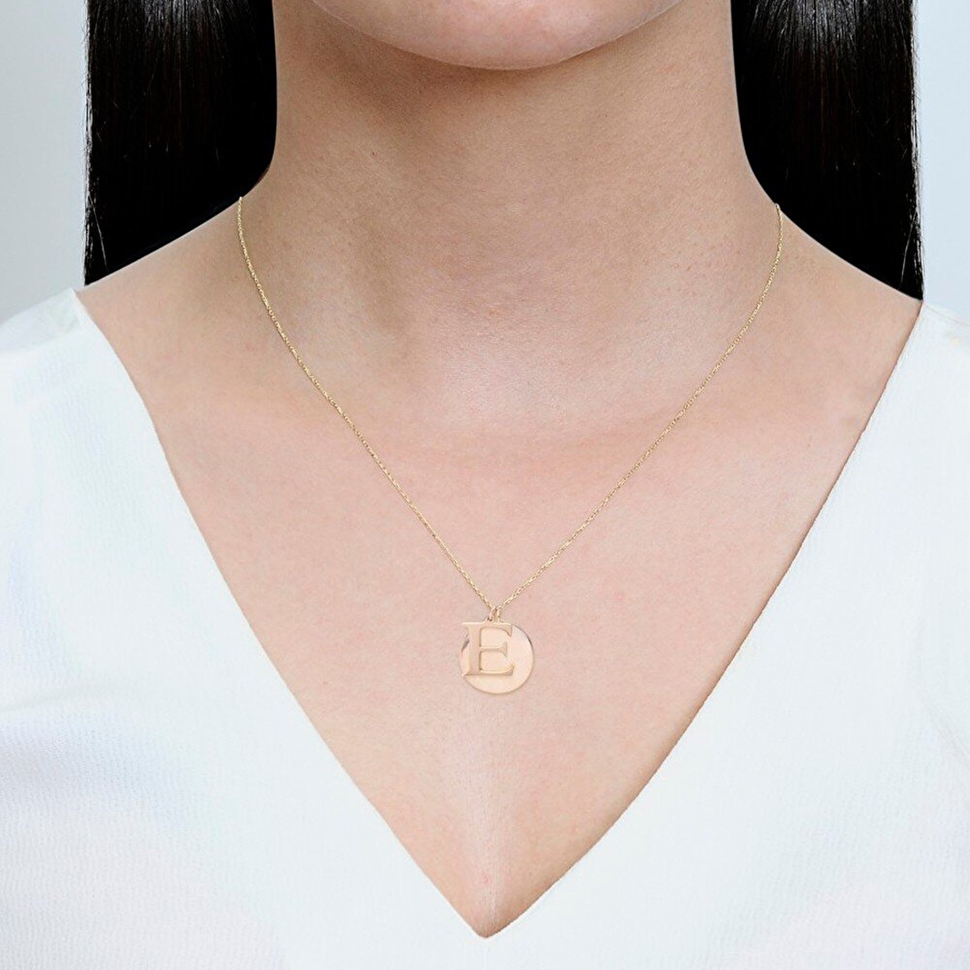 14 Ayar E Harf Plaka Kolye