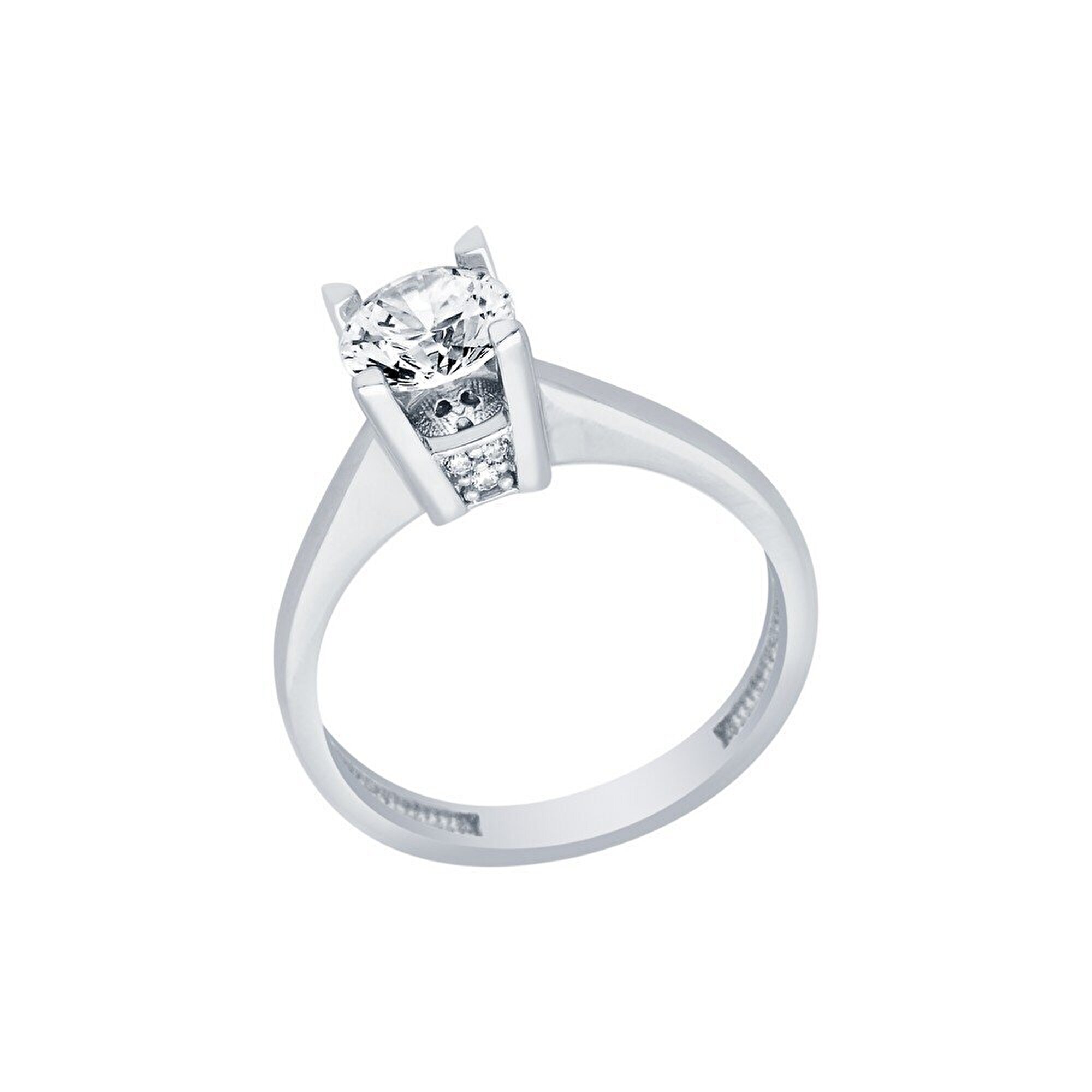 14 Ayar Beyaz Altın Tektaş Yüzük