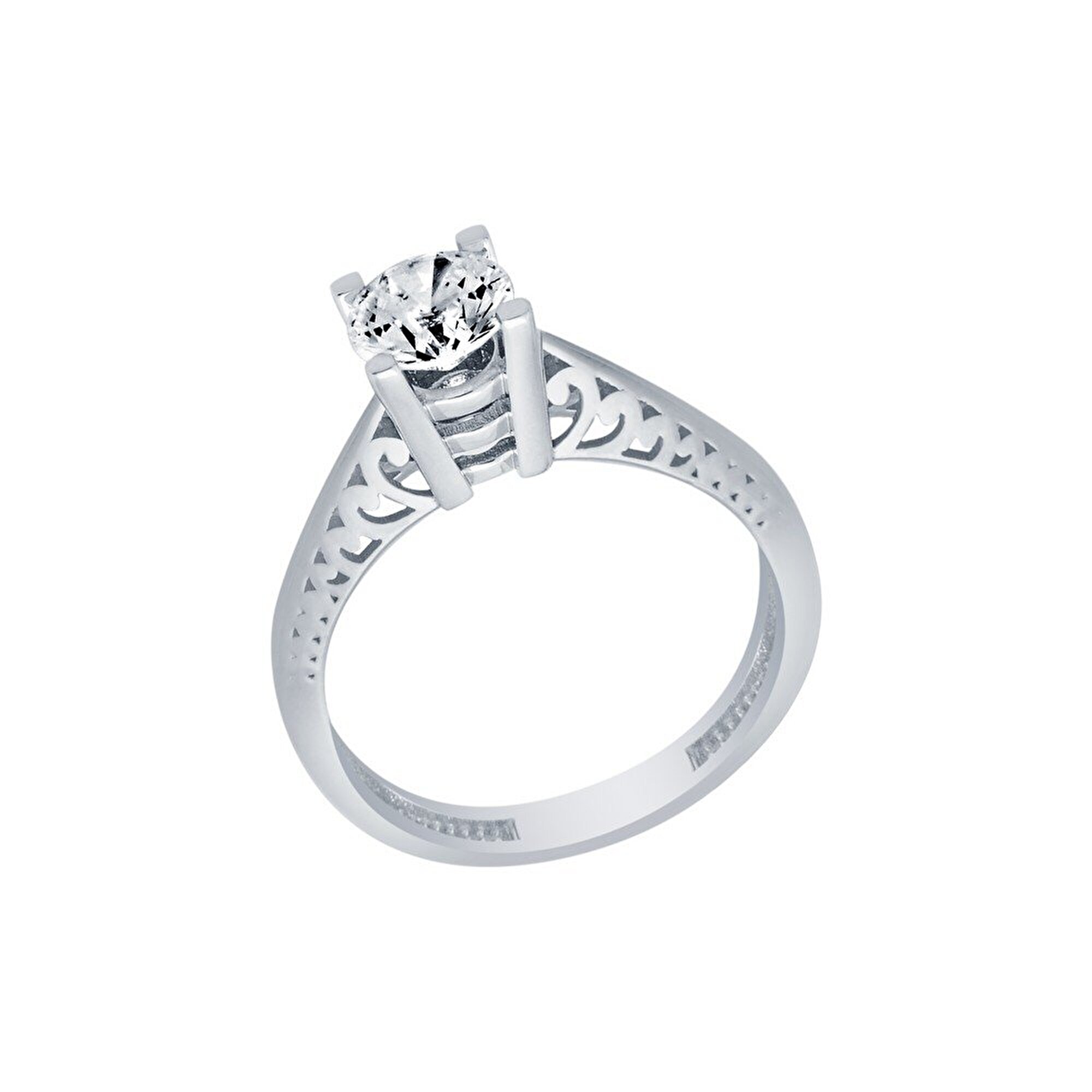 14 Ayar Beyaz Altın Tektaş Yüzük