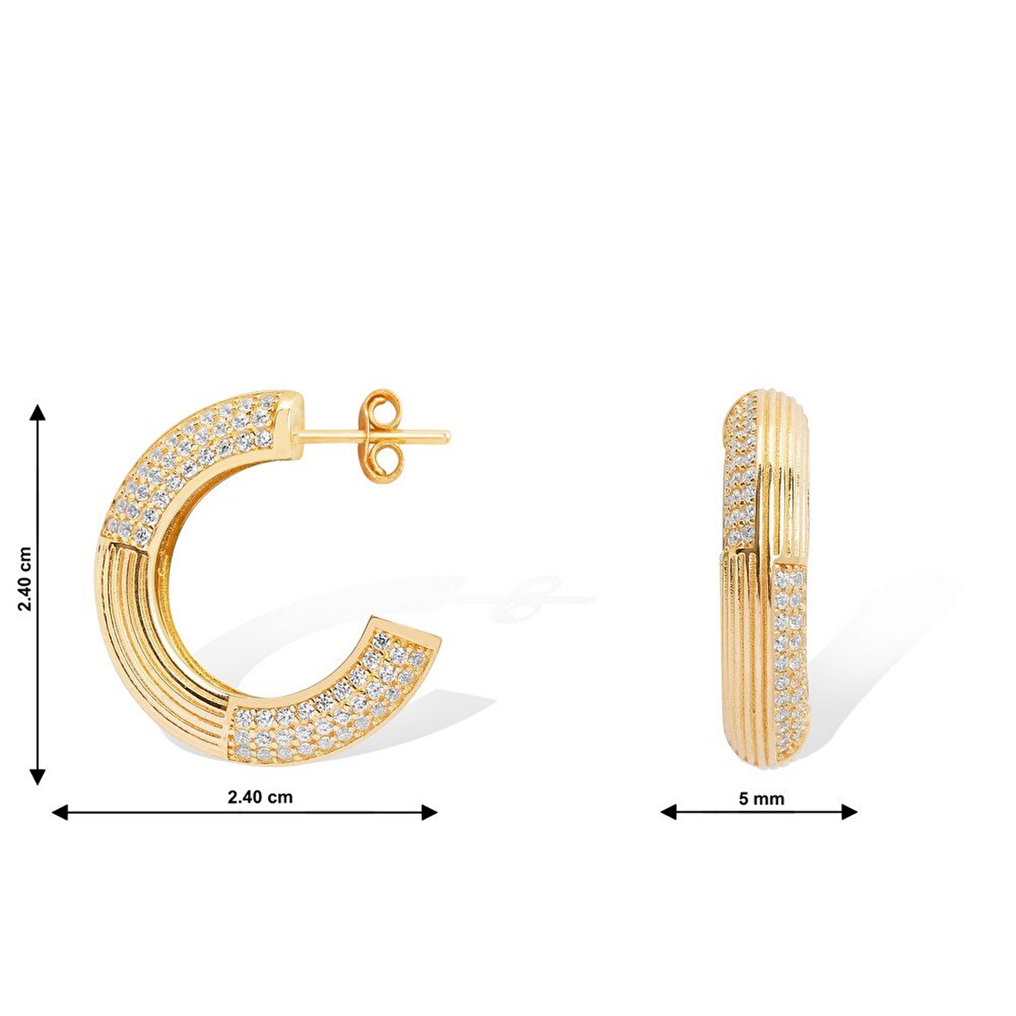 14 Ayar Sarı Altın Taşlı Halka Küpe