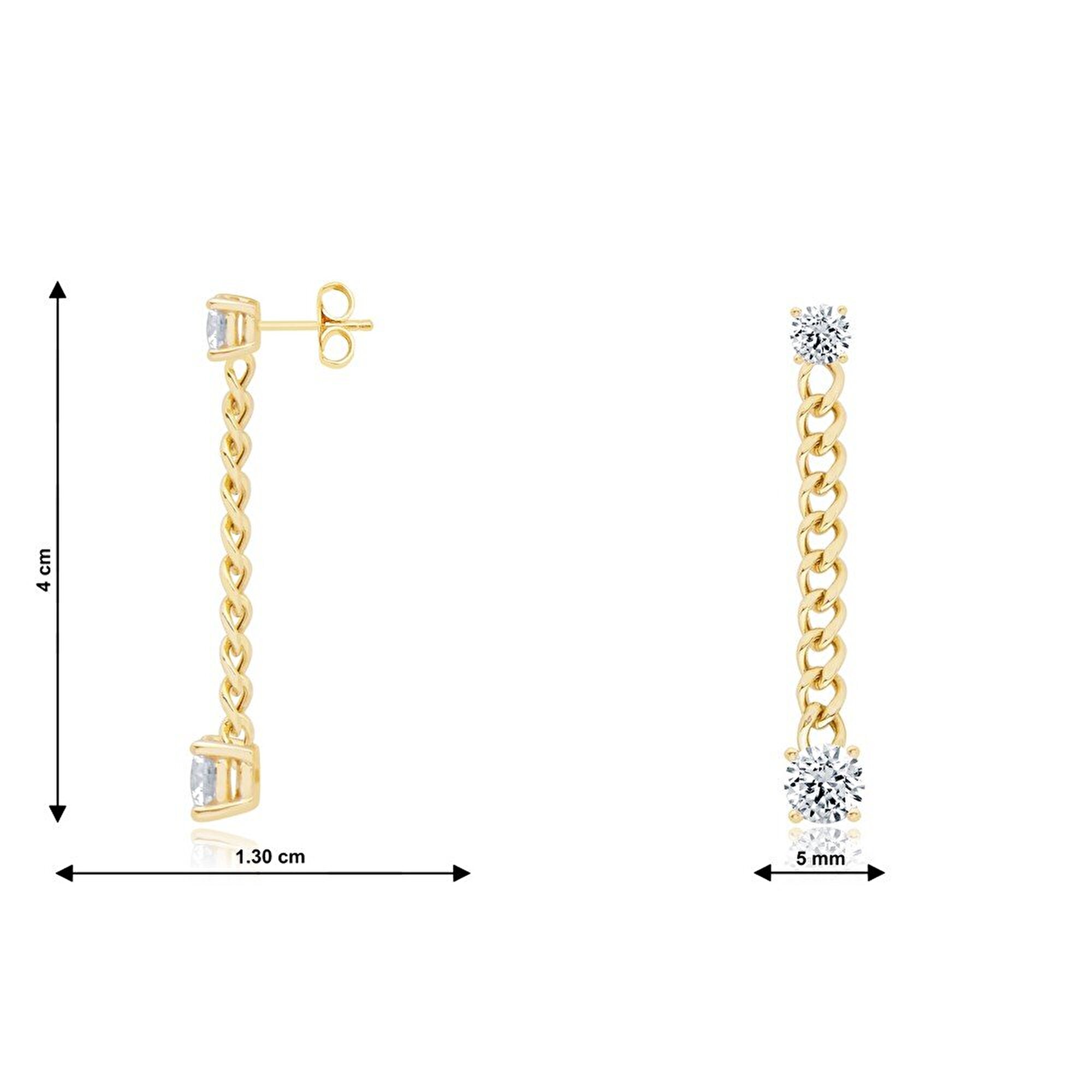 14 Ayar Sarı Altın Sallantılı Zincir Küpe