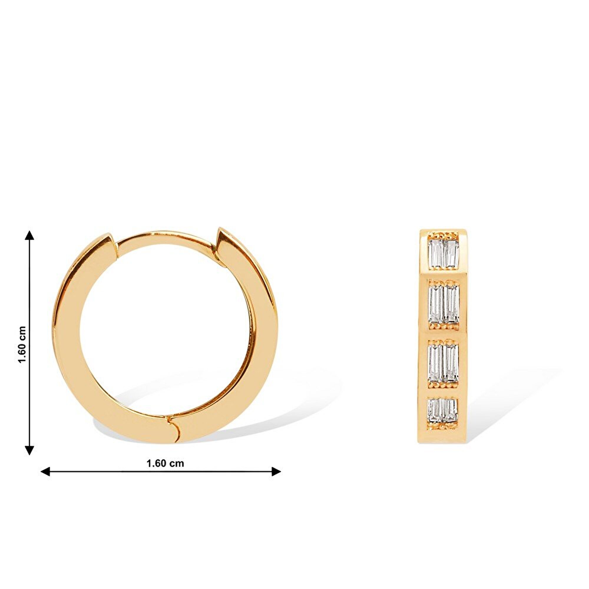 14 Ayar Sarı Altın Baget Taşlı Halka Küpe