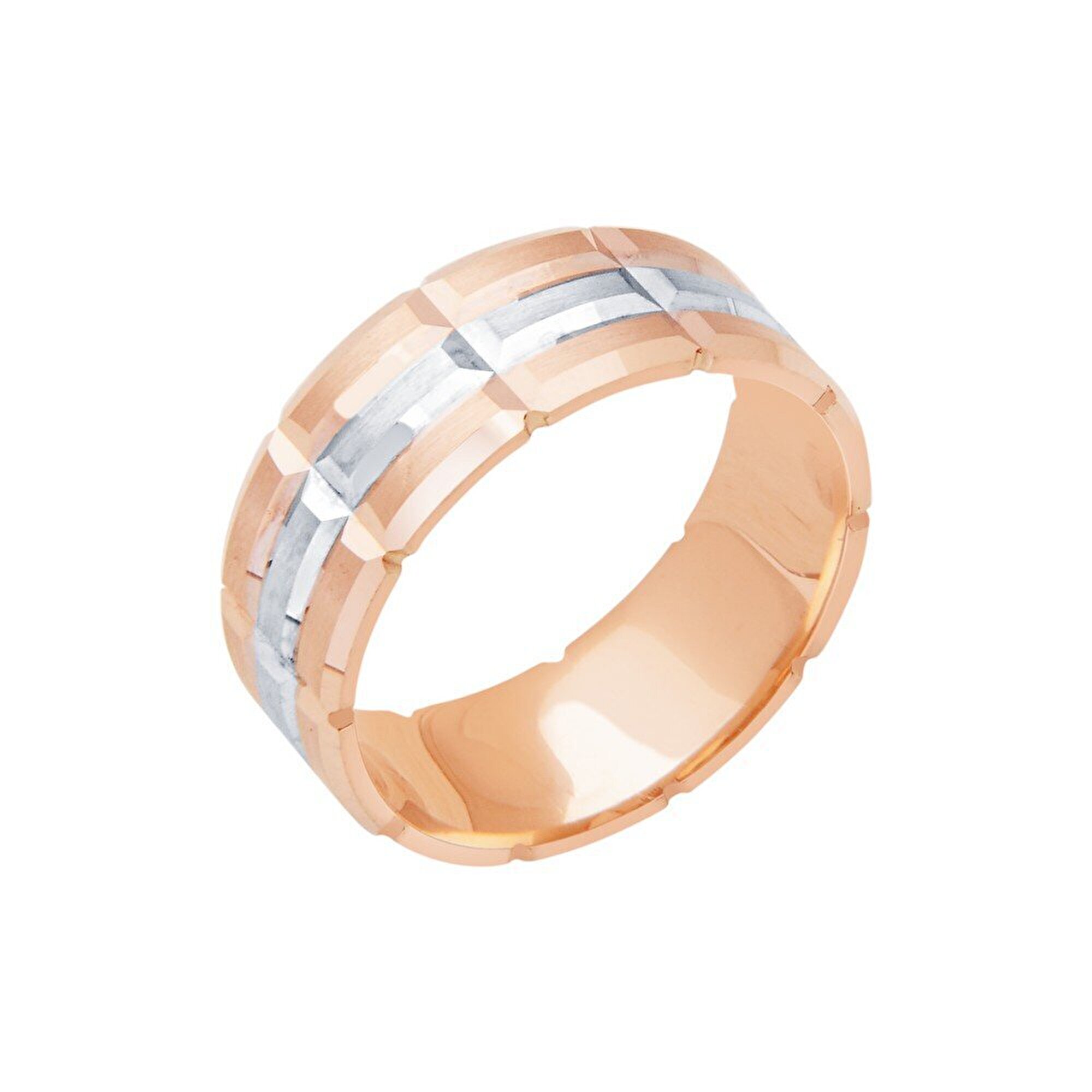 14 Ayar Beyaz-Rose Altın Modern Alyans