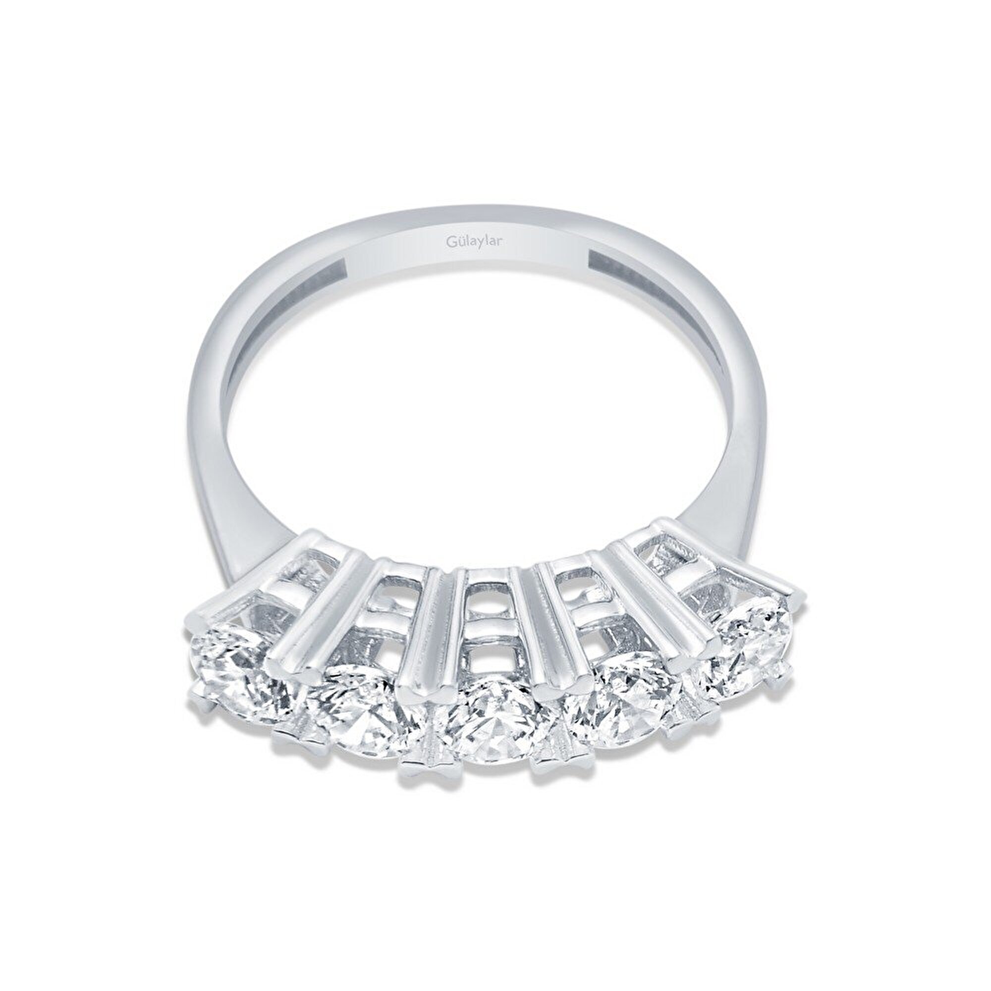 14 Ayar Beyaz Altın Beştaş Yüzük