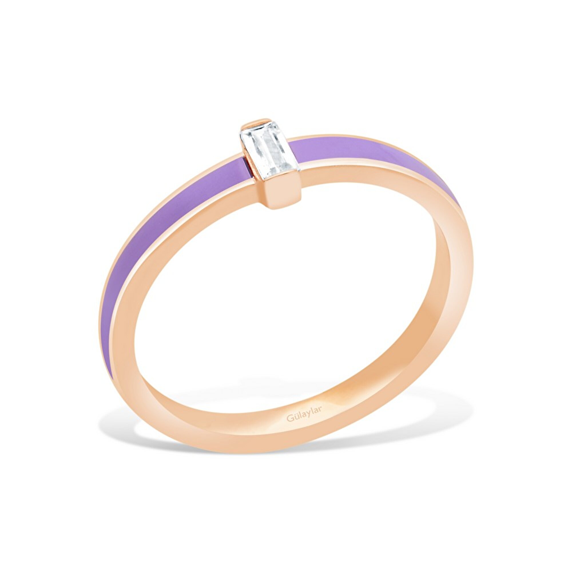 14 Ayar Rose Altın Mor Mineli Baget Yüzük