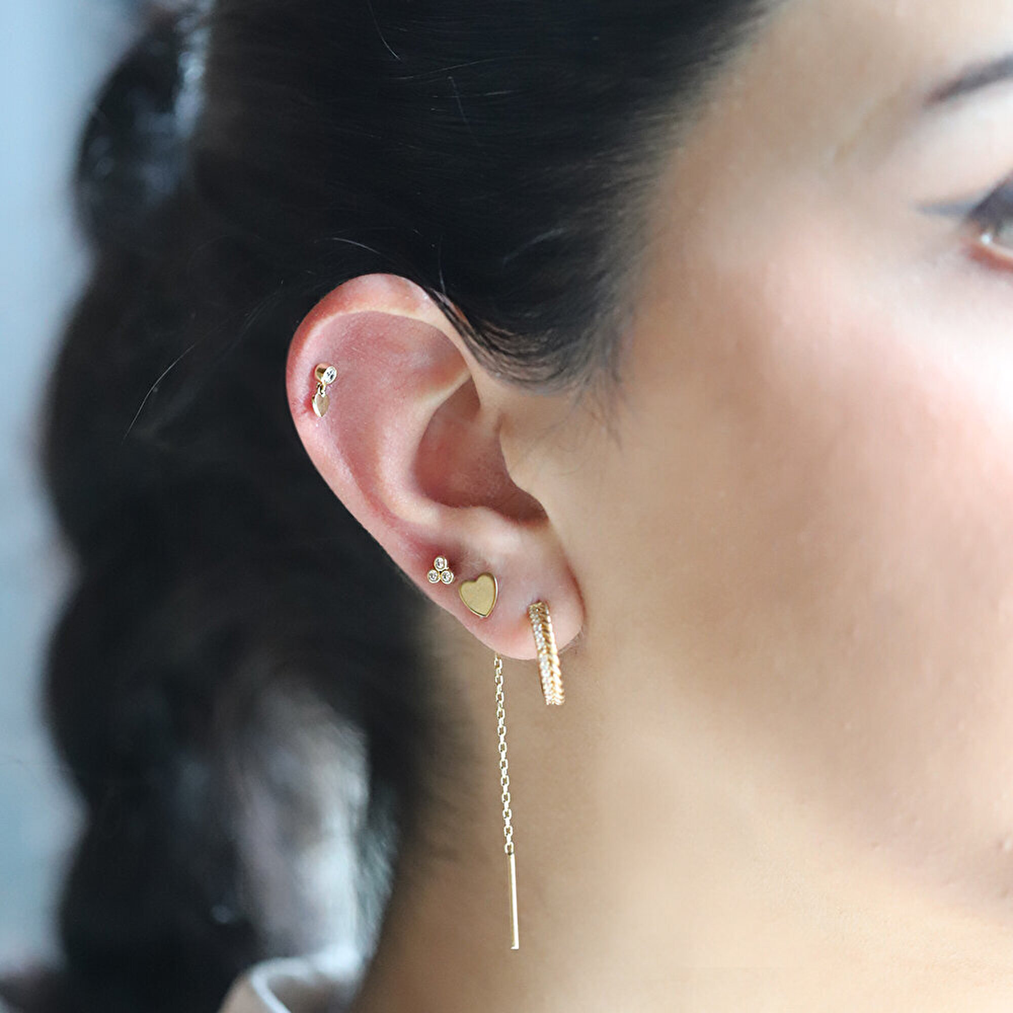14 Ayar Sarı Altın Kalp Tragus Piercing