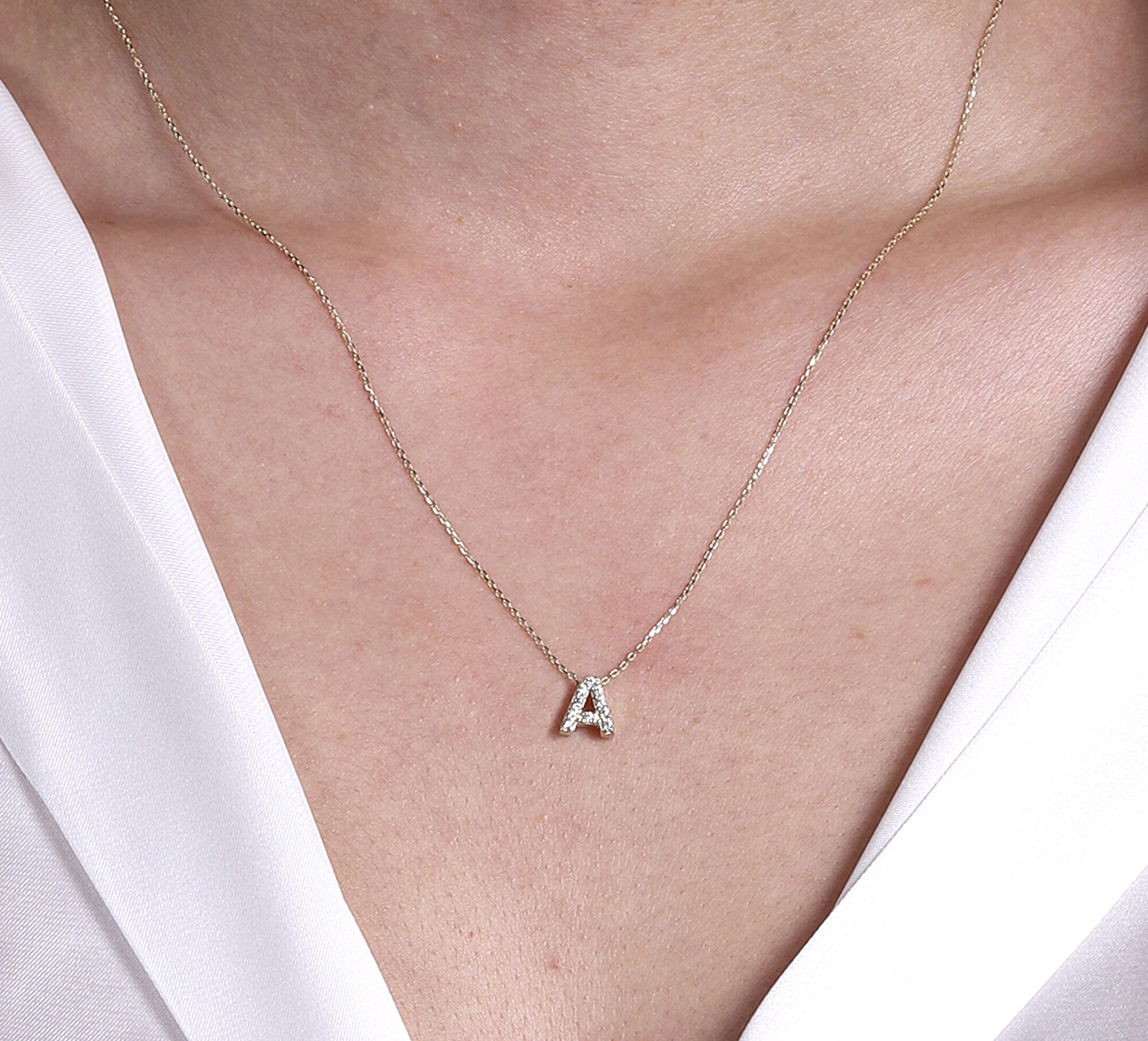 14 Ayar Sarı Altın A Harf Kolye