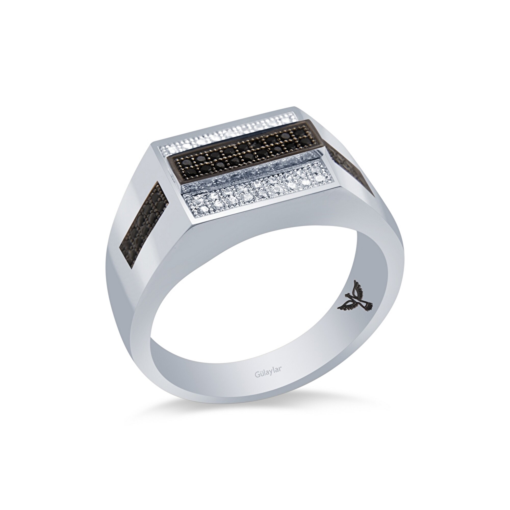 14 Ayar Beyaz-Siyah Altın Erkek Yüzük