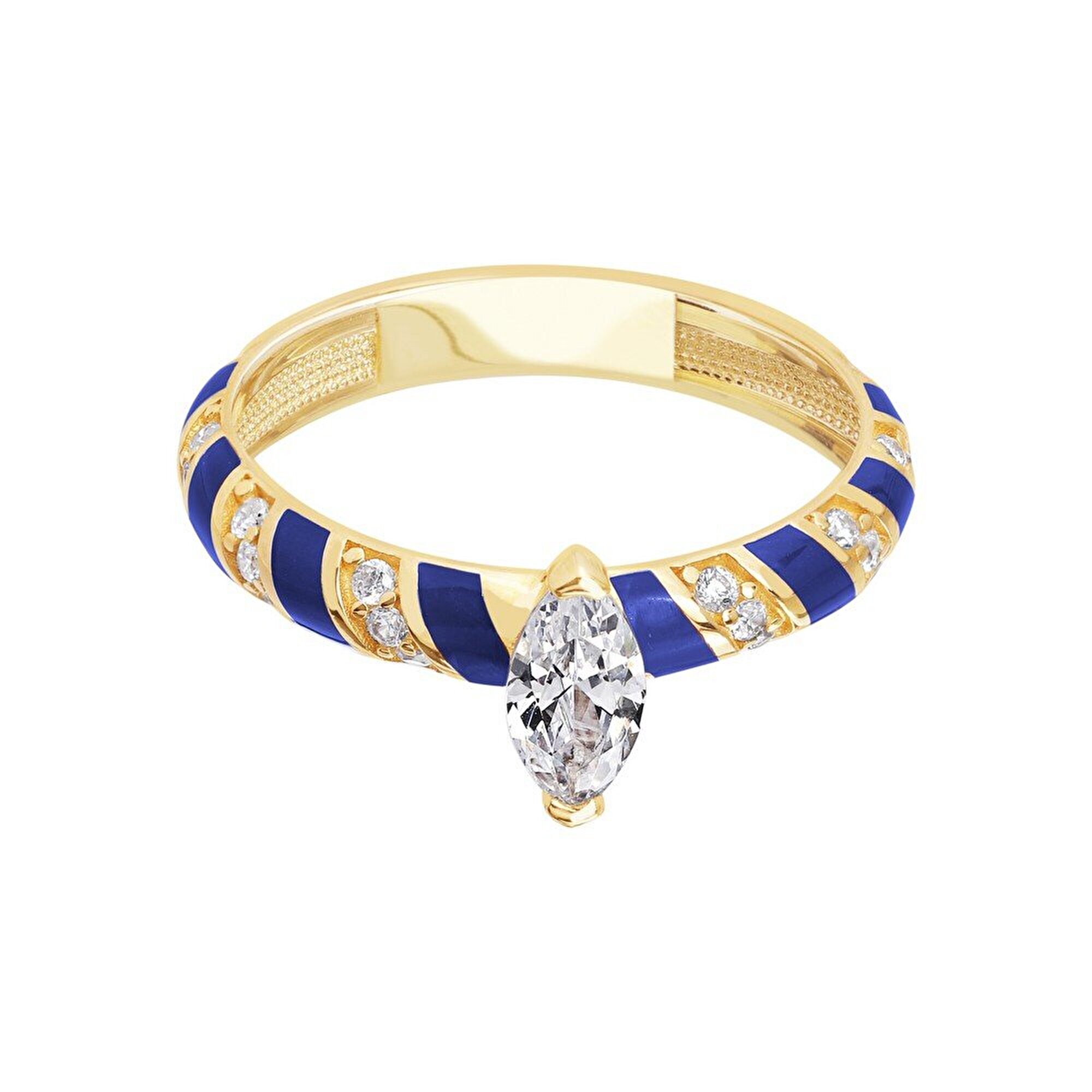 14 Ayar Sarı Altın Mavi Mineli Yüzük