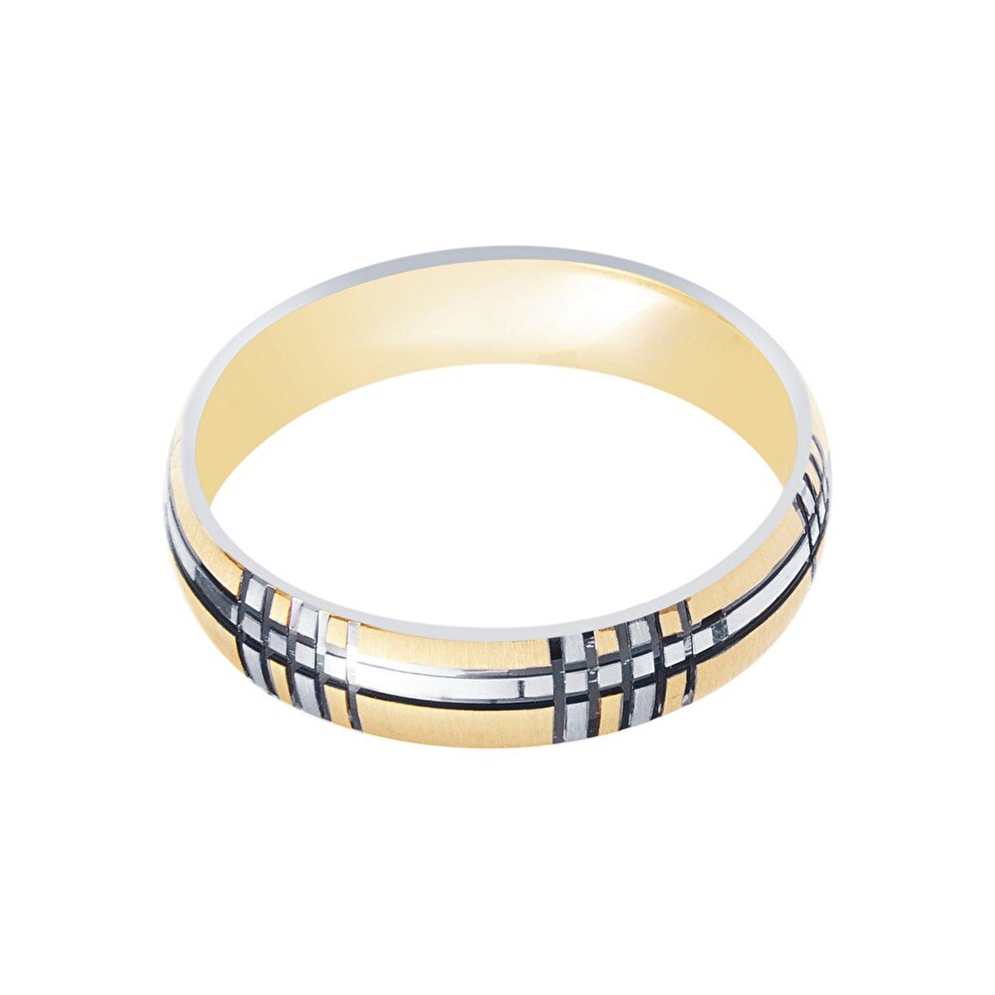 14 Ayar Beyaz-Sarı Altın Modern Alyans