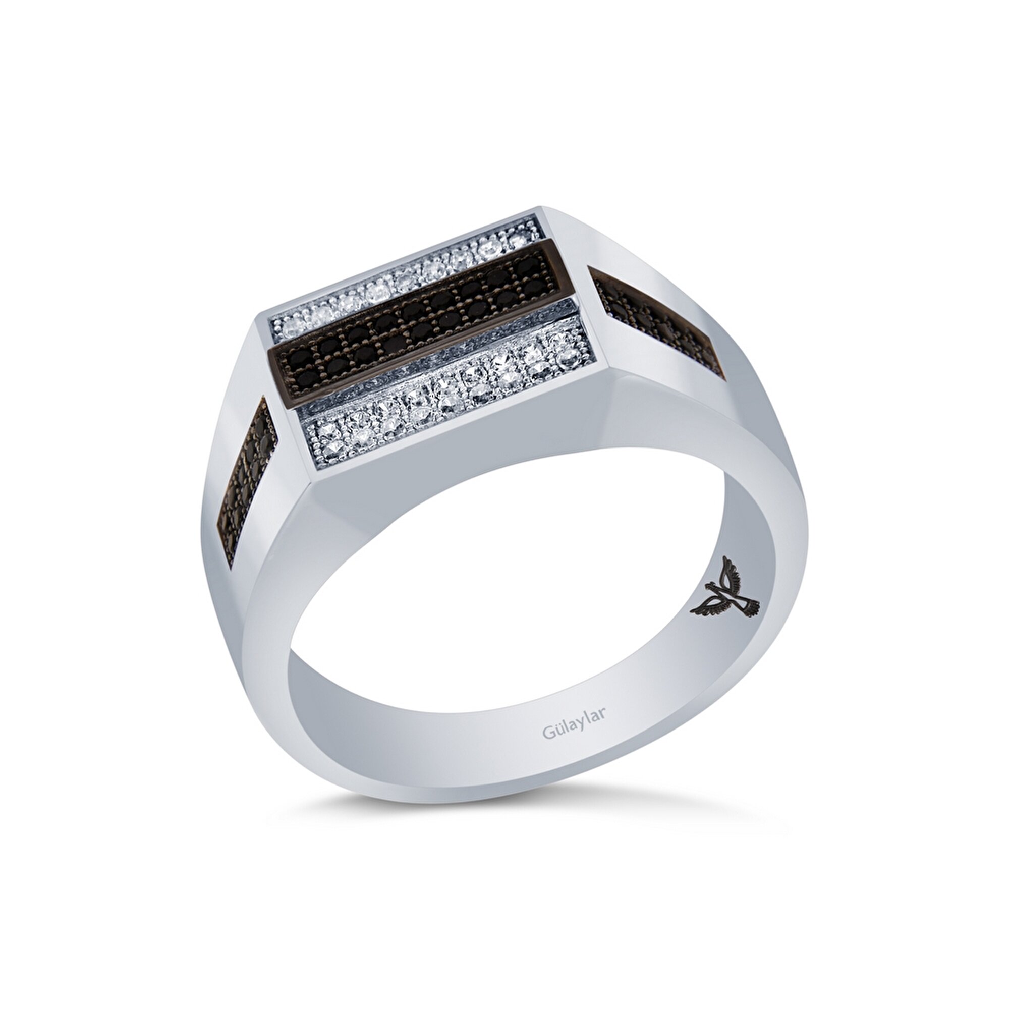 14 Ayar Beyaz-Siyah Altın Erkek Yüzük