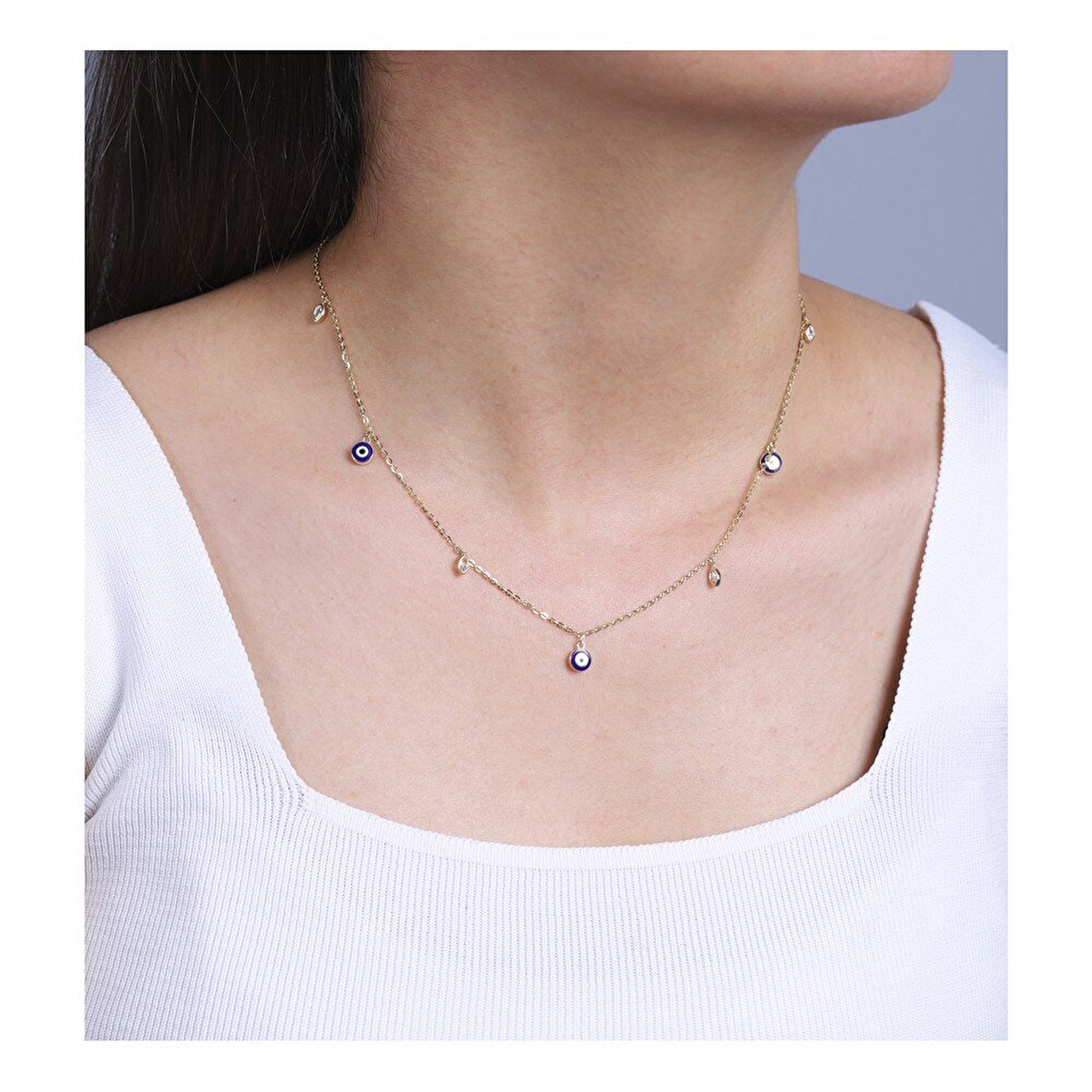 14 Ayar Sarı Altın Göz Figürlü Kolye