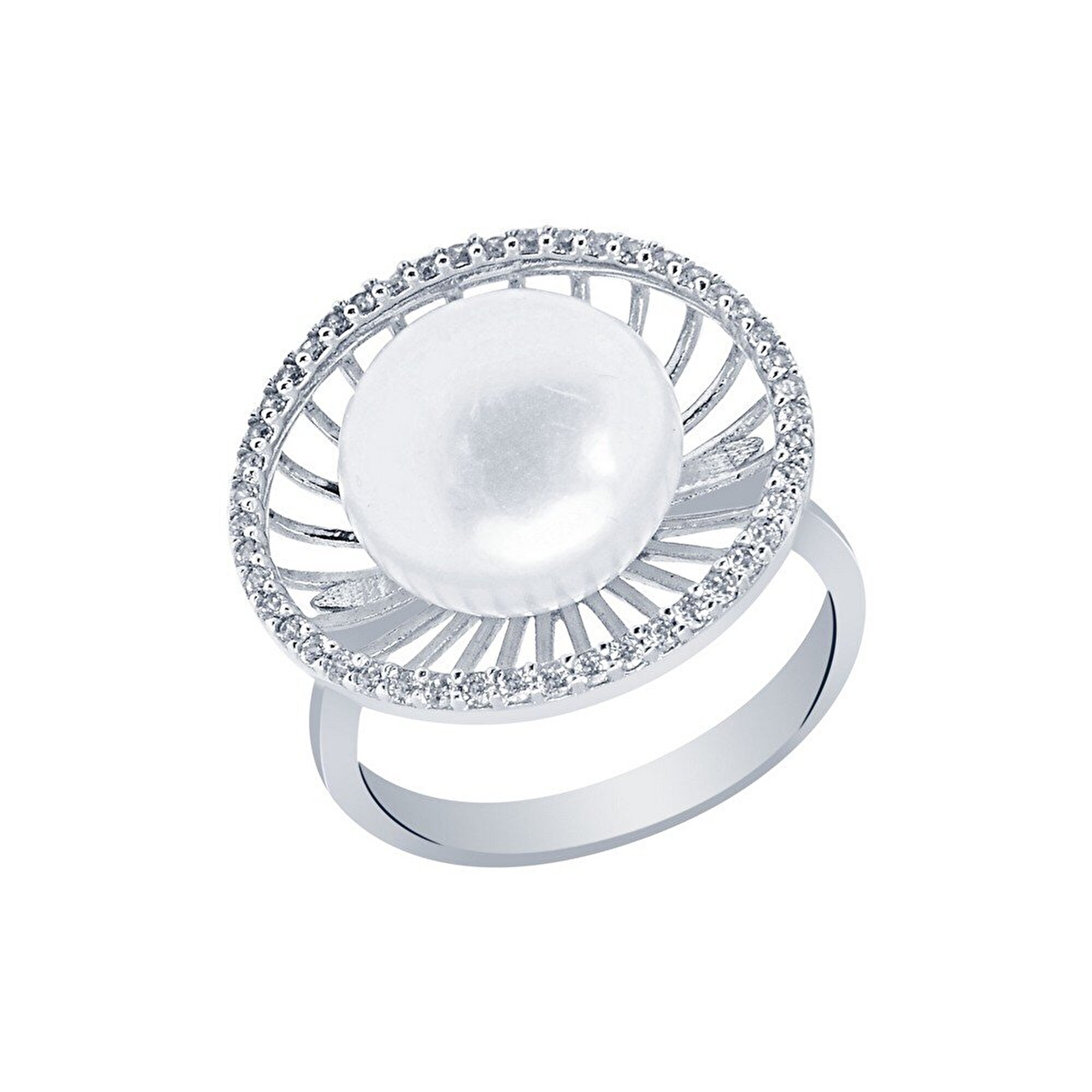 14 Ayar Beyaz Altın İnci Yüzük