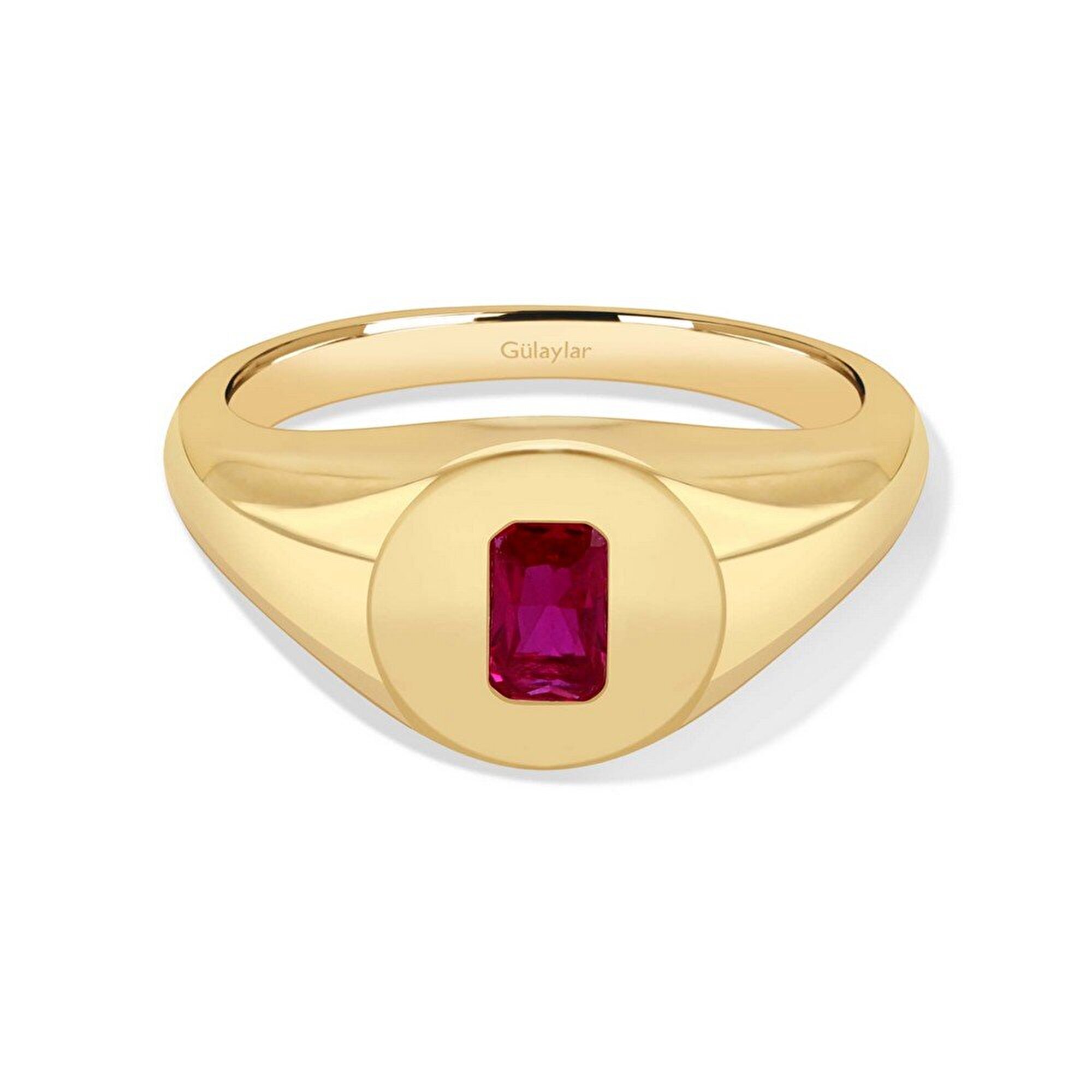 14 Ayar Sarı Altın Pembe Taşlı Yüzük